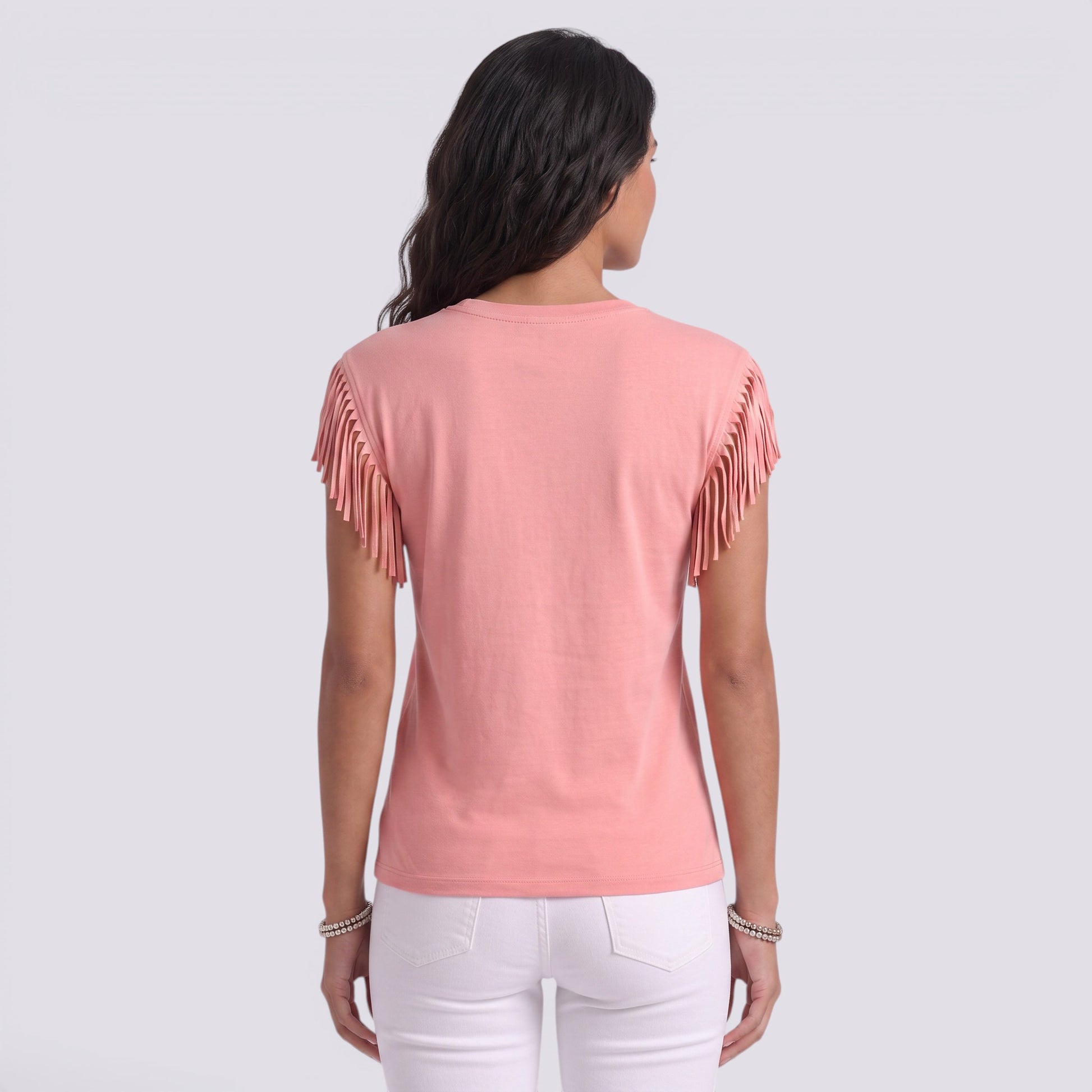 Camiseta Mujer Manga Corta Puños Borlas Camiseta con Flecos