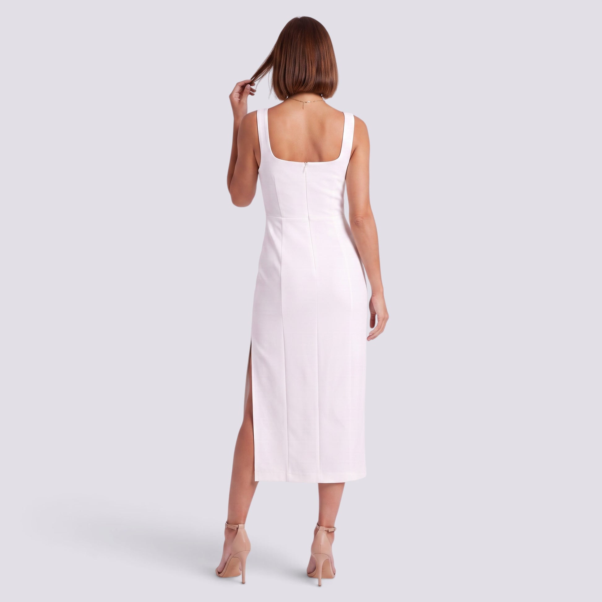Vestido Mujer Elegante Sin Mangas Cintura Alta Abertura