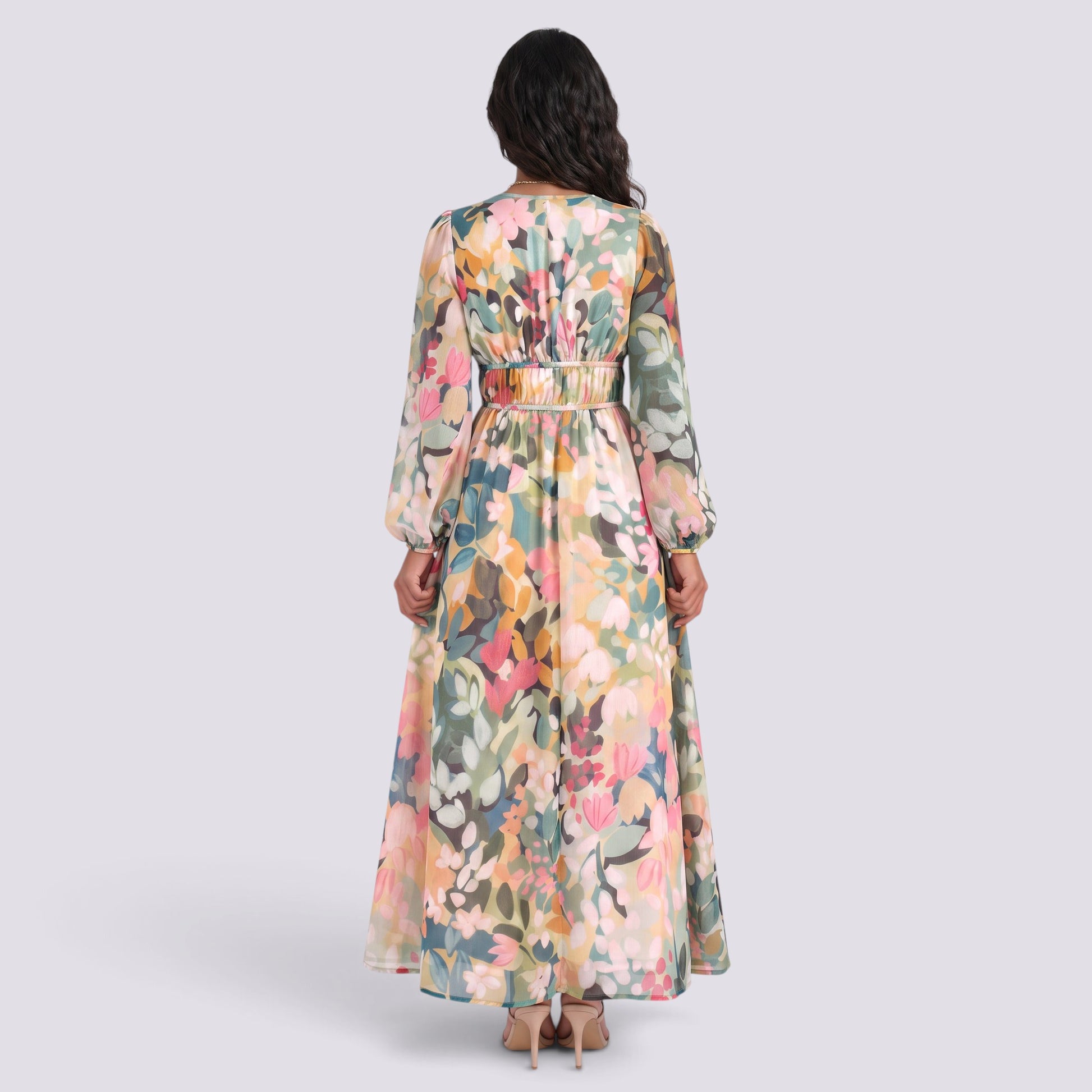 Vestido Largo Mujer Estampado Cintura Alta