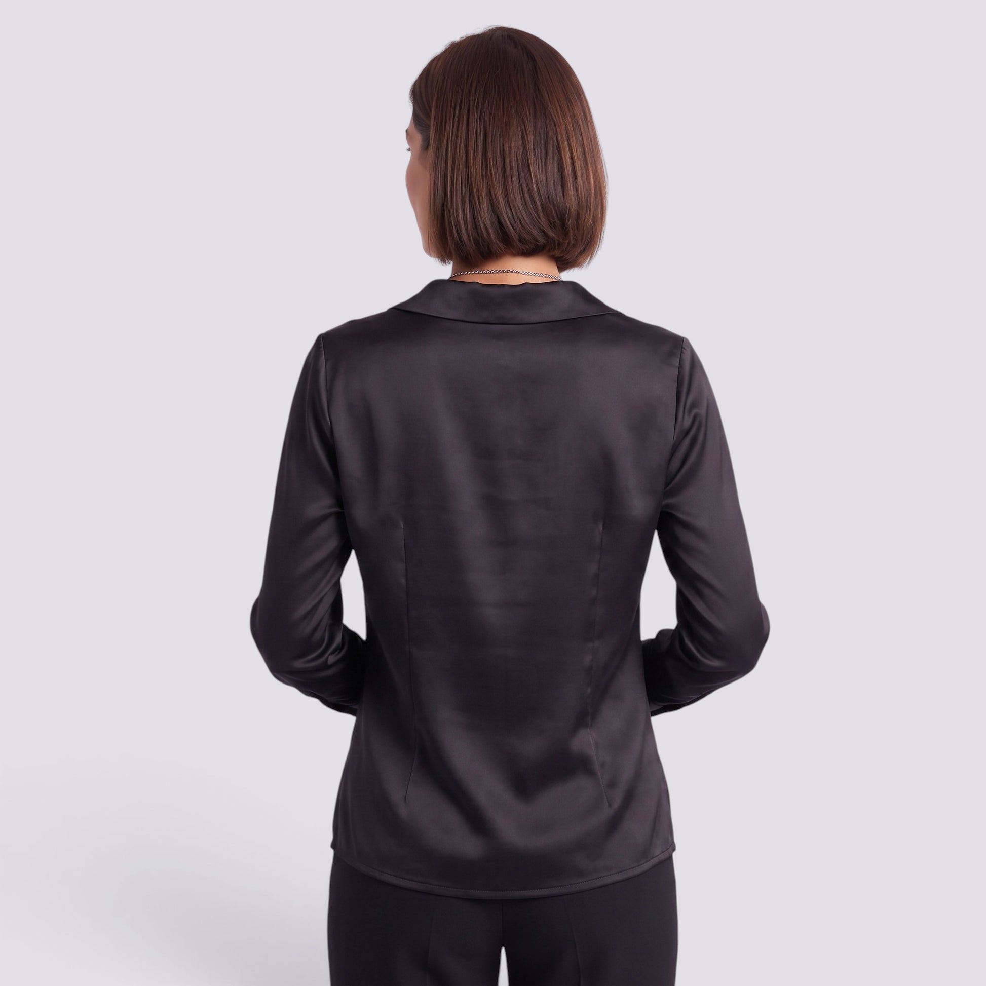 Blusa Mujer Satinada Manga Larga Cuello Drapeado
