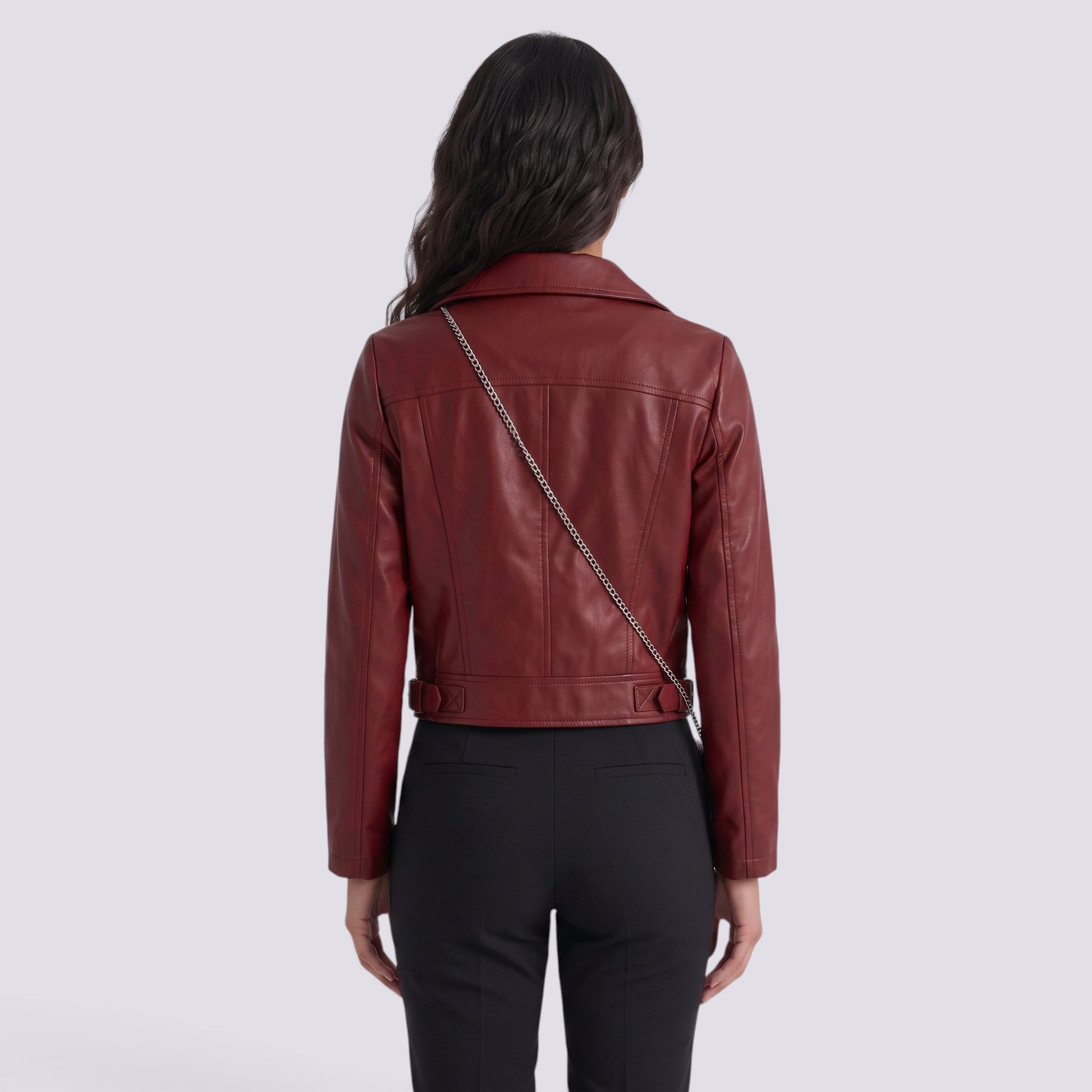 Chaqueta Mujer Corta Efecto Piel Motera Estilo