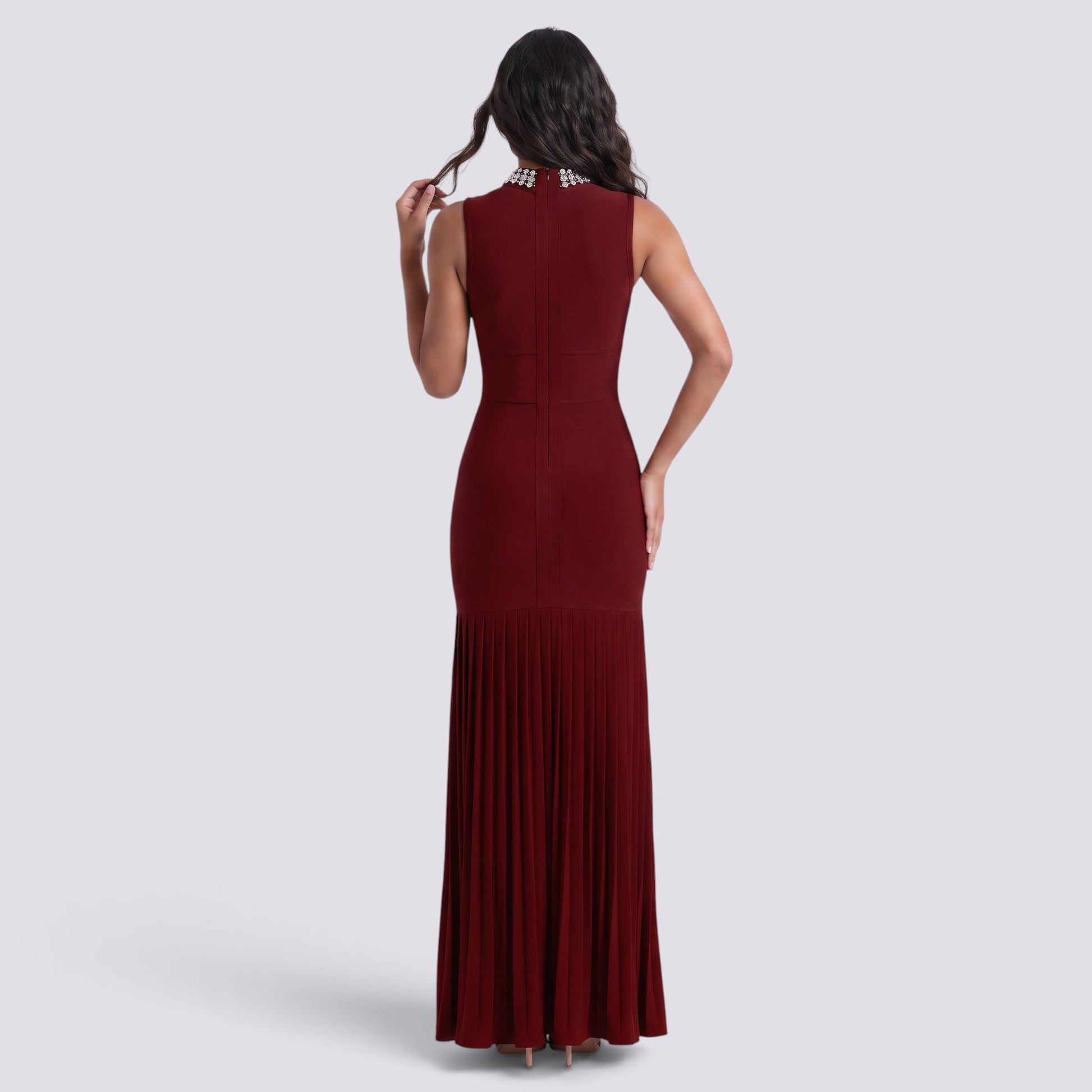 Vestido Largo Fiesta Pedrería Cuello Alto