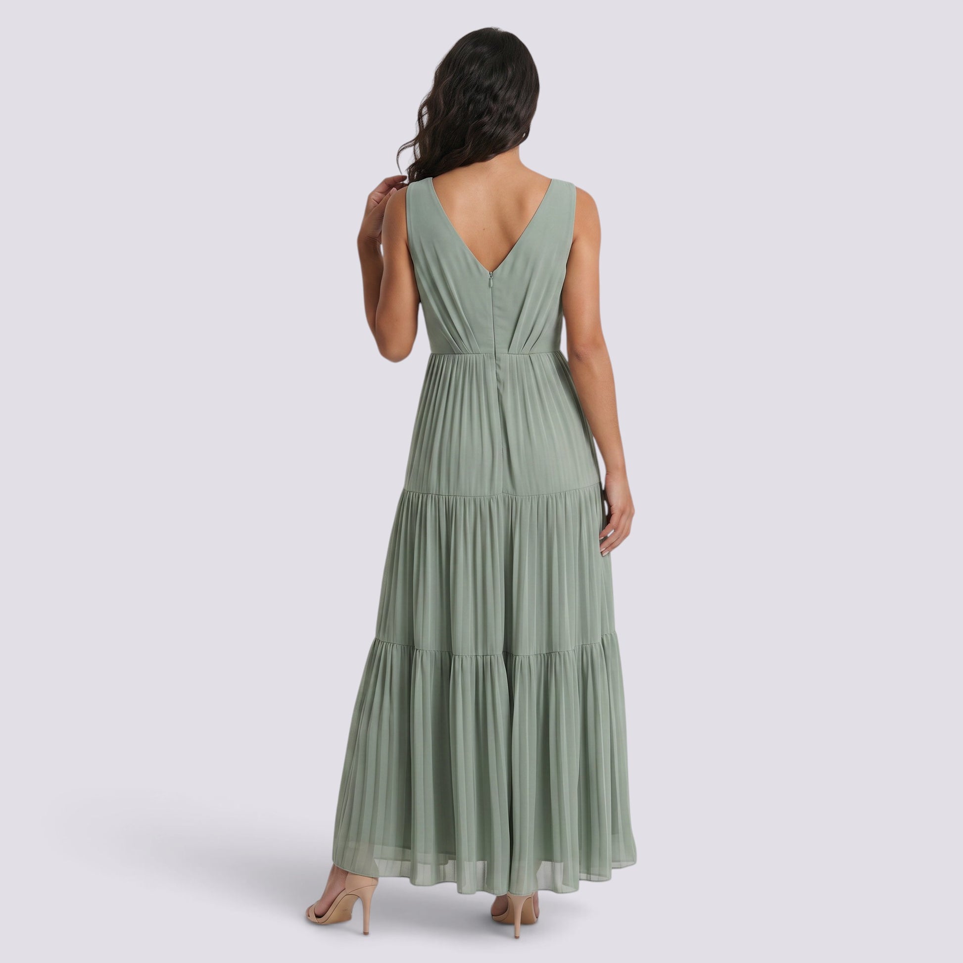 Vestido Midi Mujer Plisado Elegante