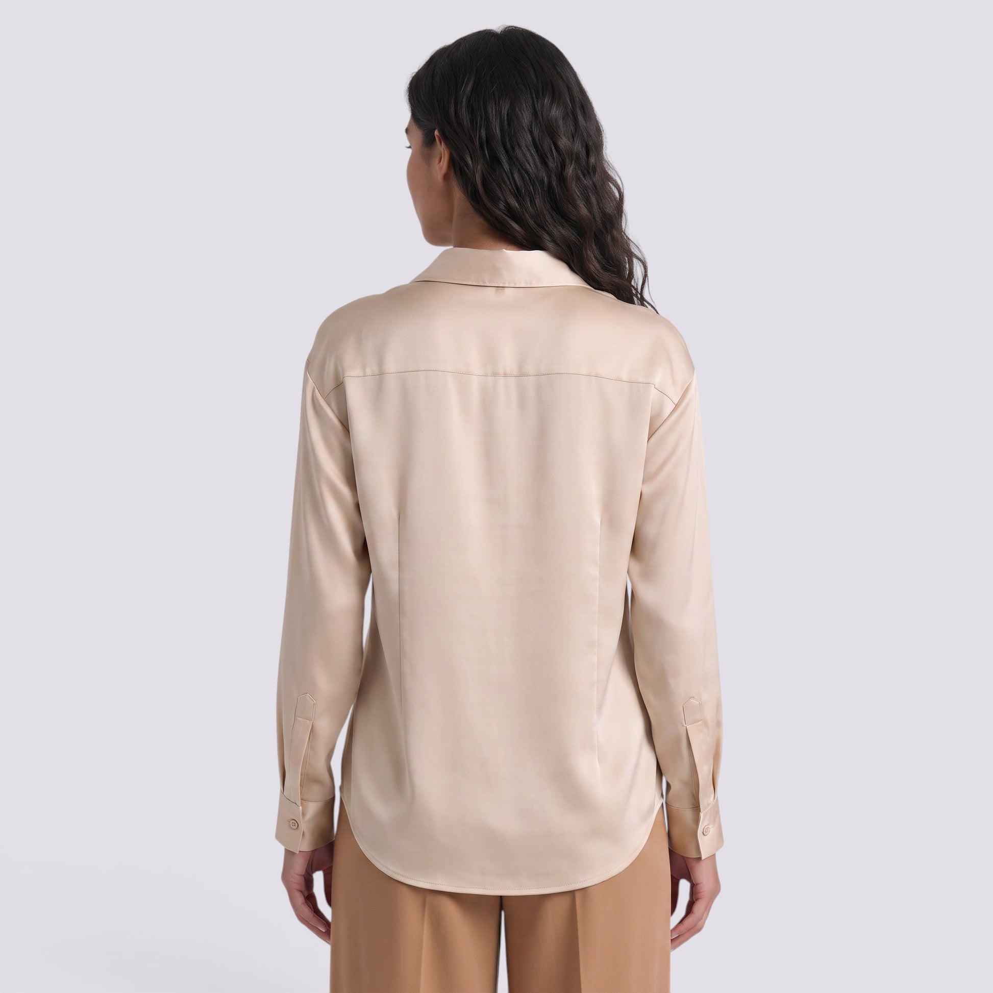 Camisa Satinada Mujer Manga Larga