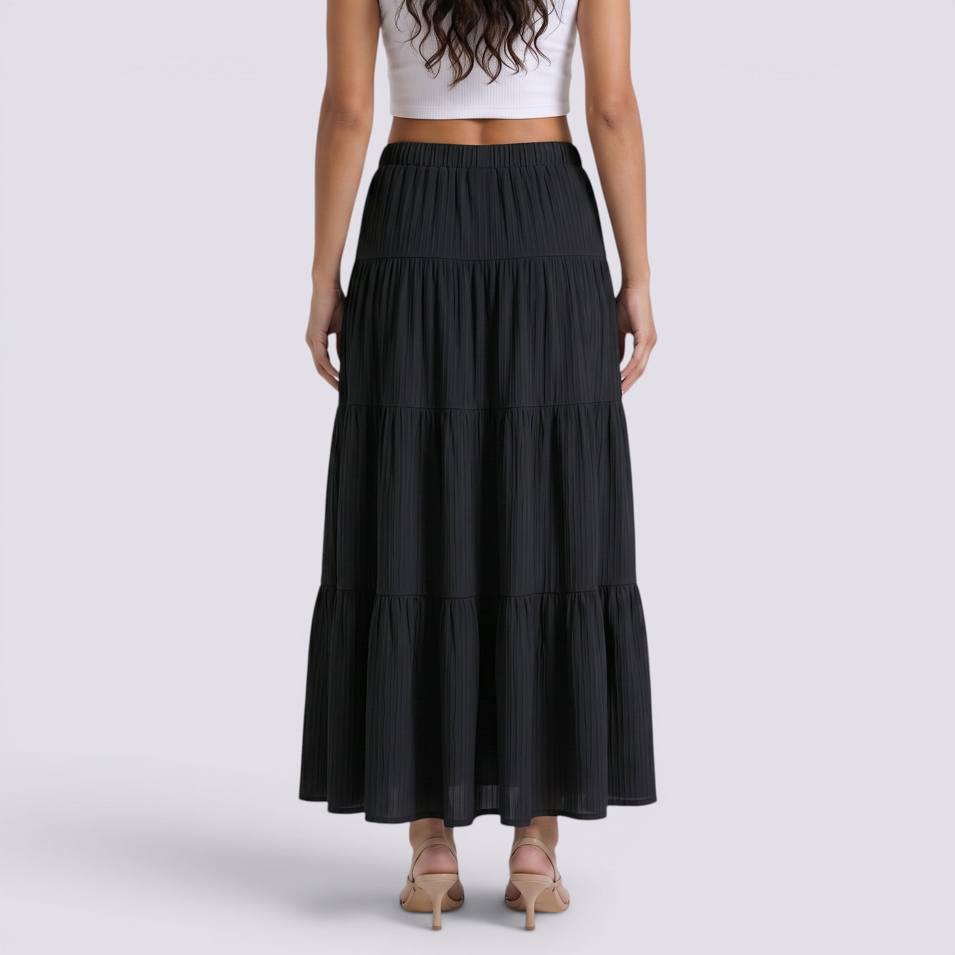 Falda Midi Mujer Cintura Alta Elegante Verano