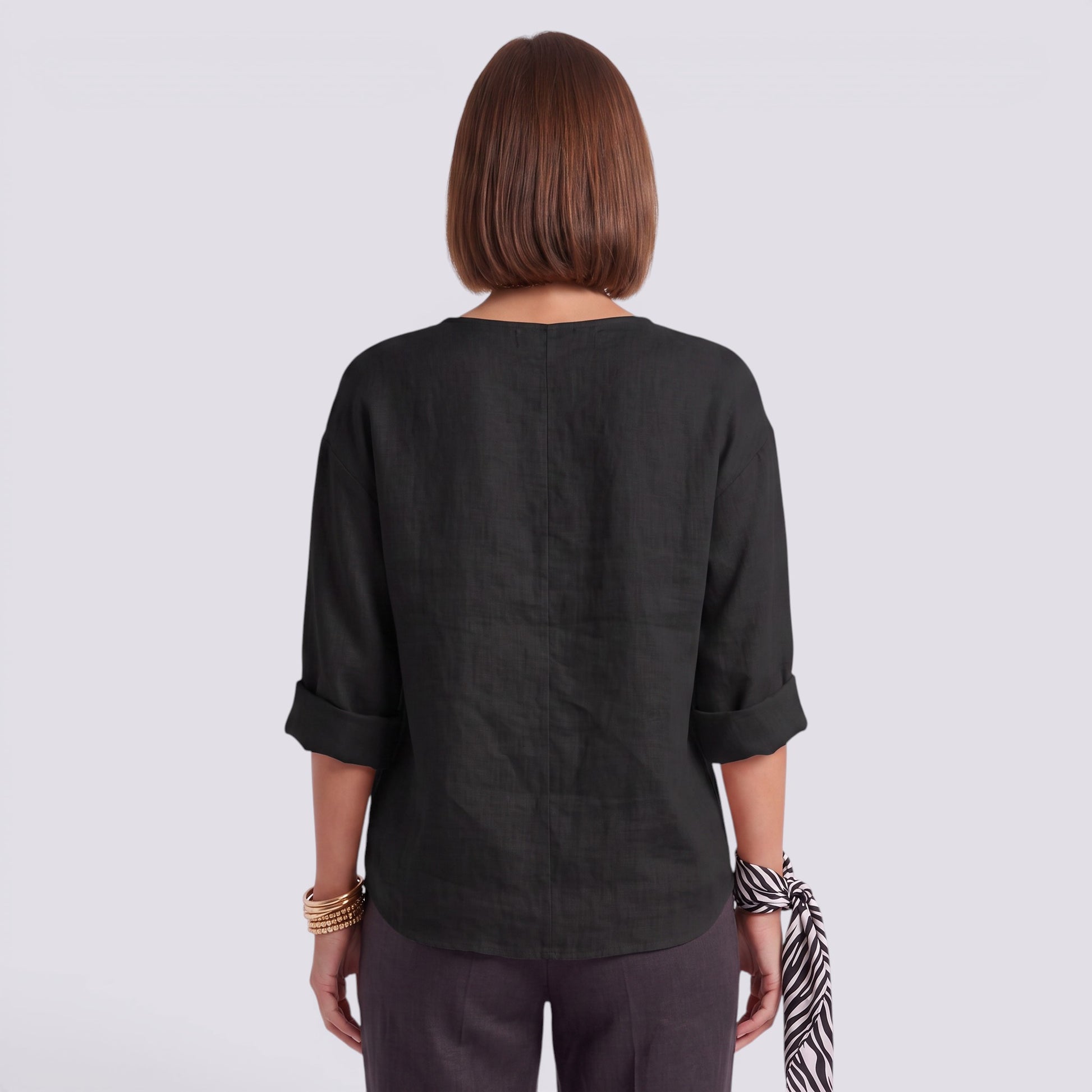 Blusa Mujer Elegante Manga Larga Escote Pico Botonada