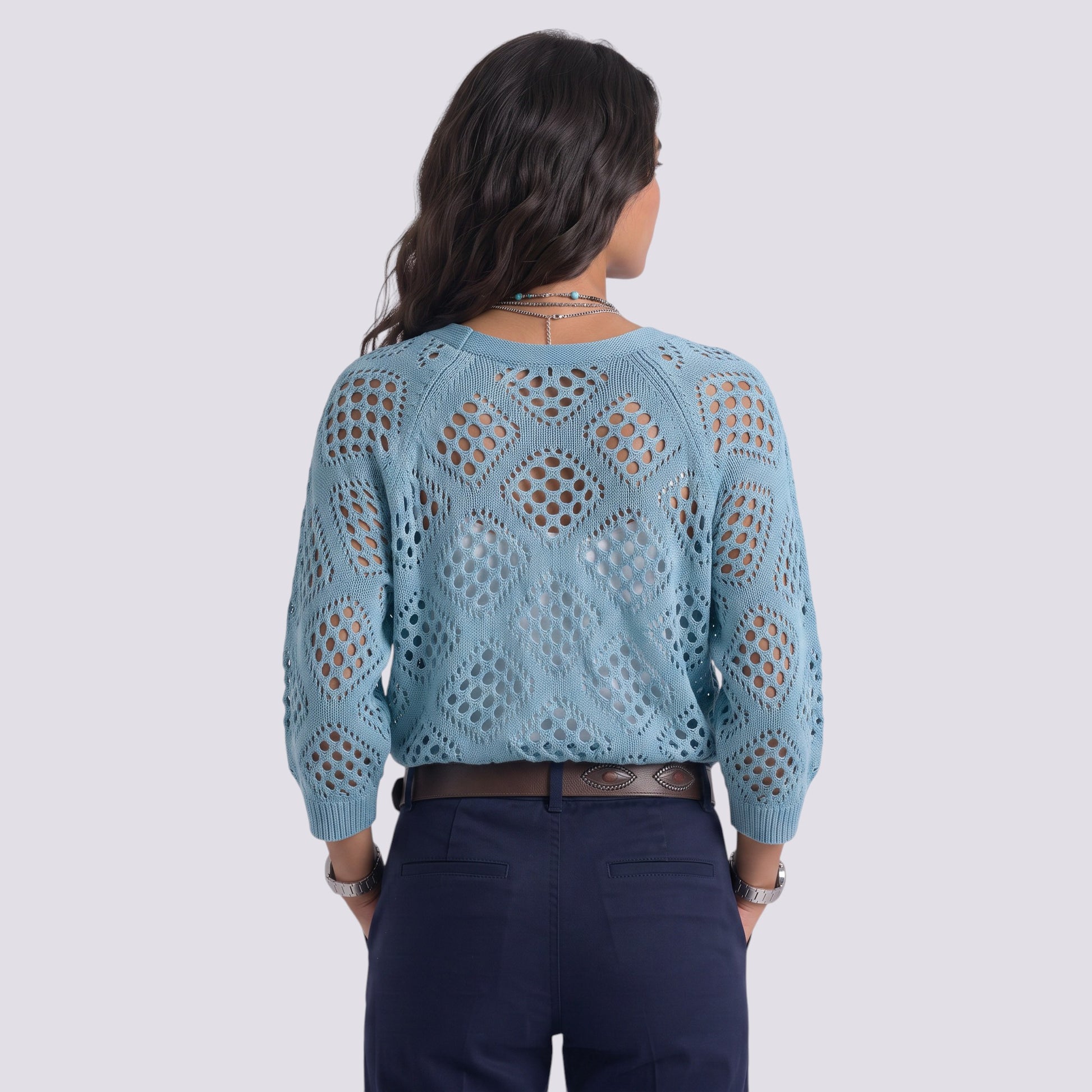 Blusa Mujer Punto Calado Manga Larga Elegante