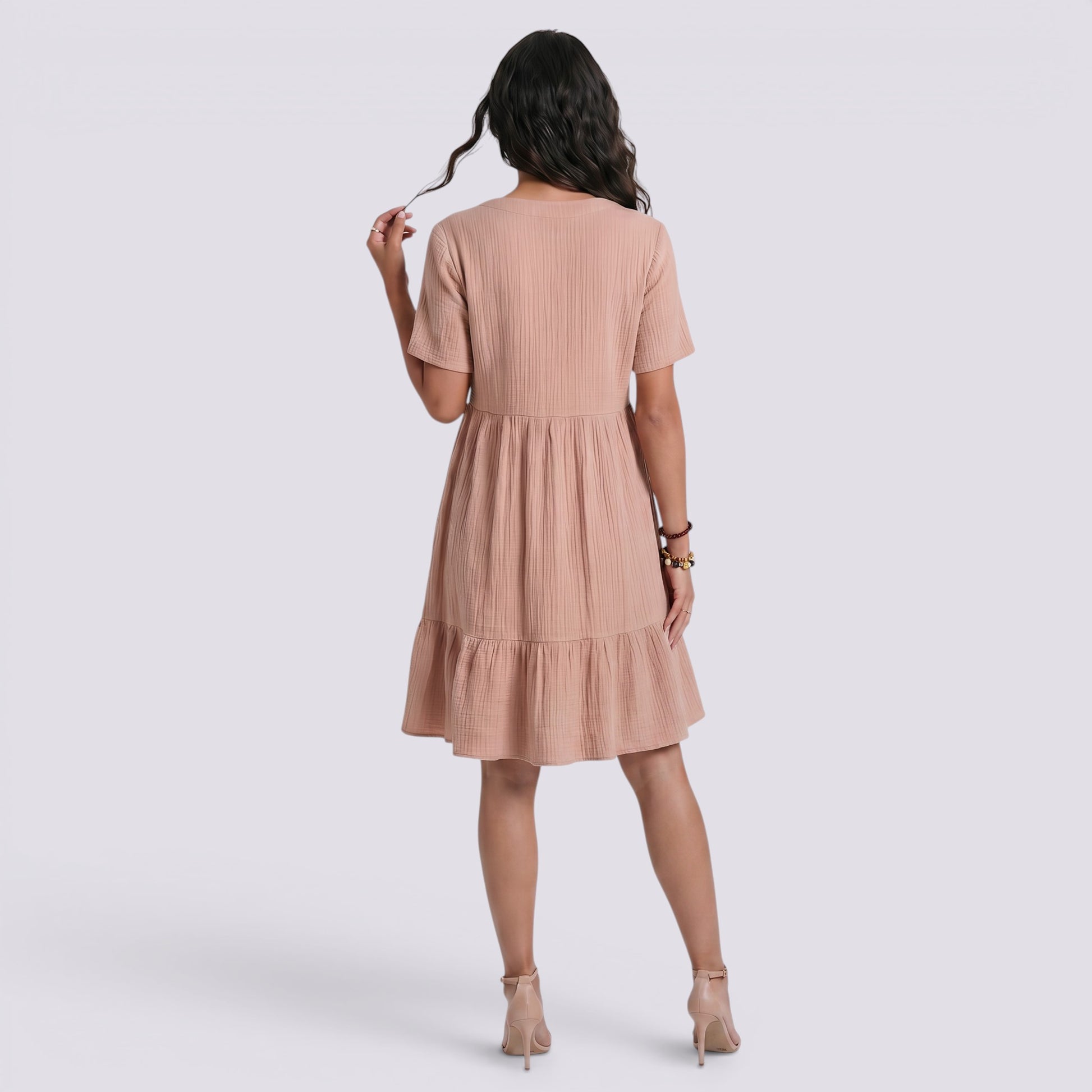 Vestido Corto Mujer Verano Cuello Pico Boho