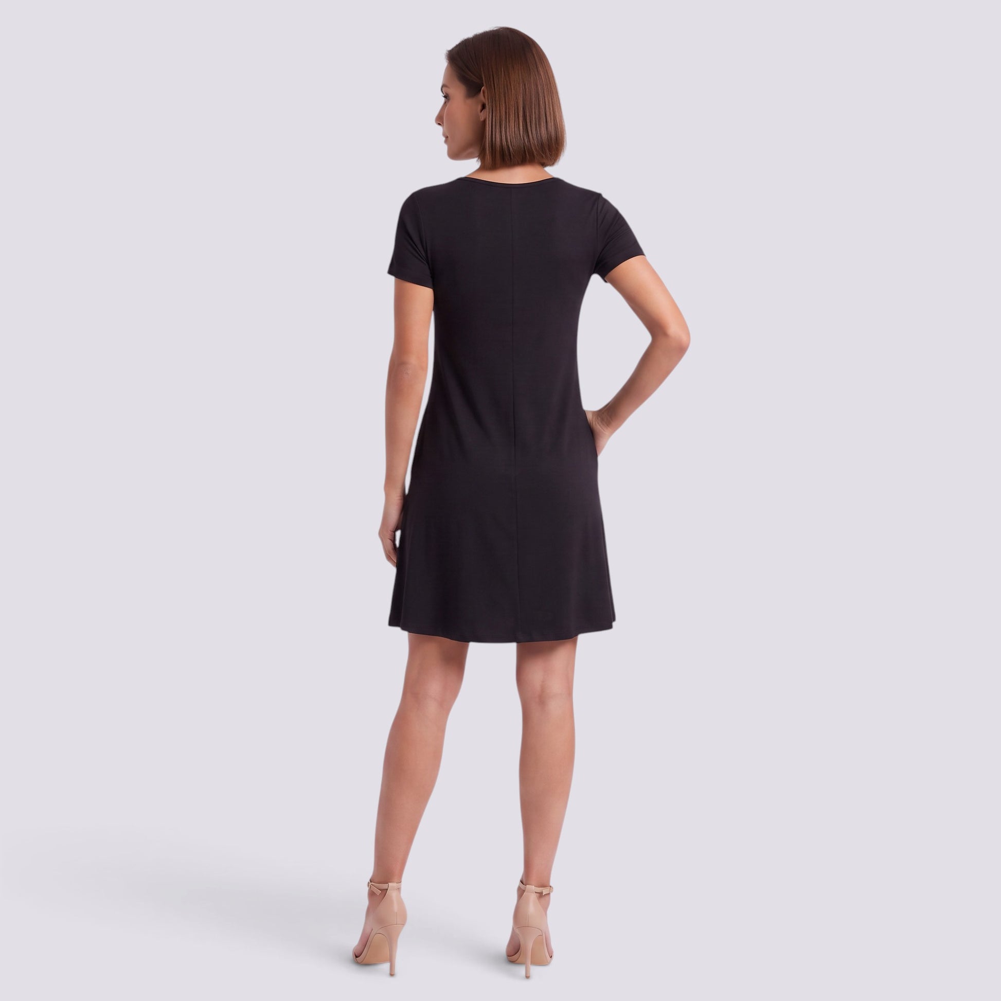 Vestido Corto Mujer Cuello Redondo Línea A