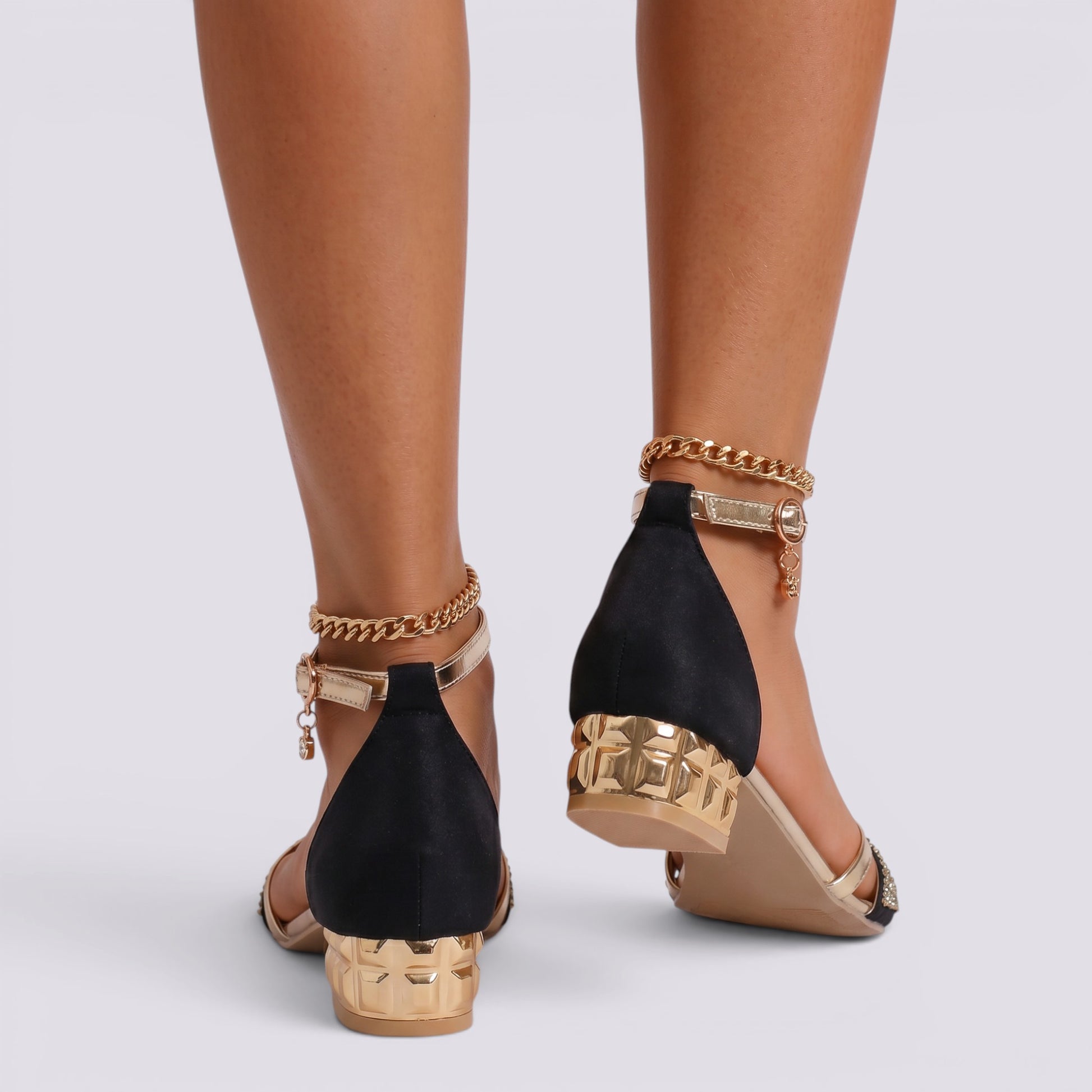 Sandalias Mujer Tacón Bajo Brillo Fiesta