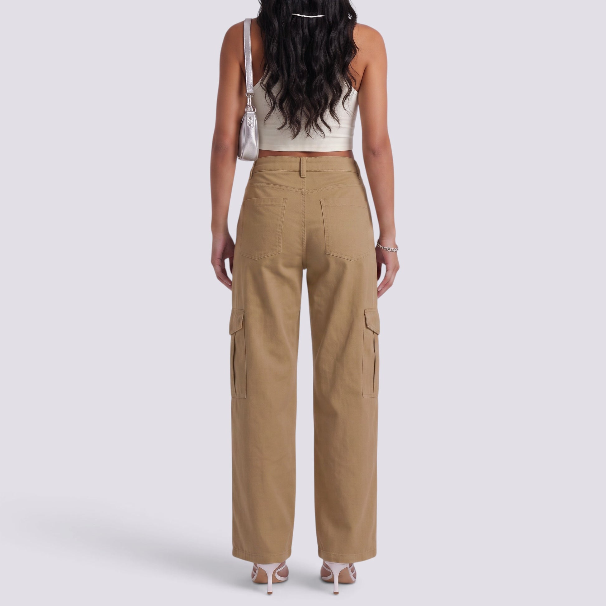 Pantalones Cargo Mujer Tiro Alto Multibolsillos