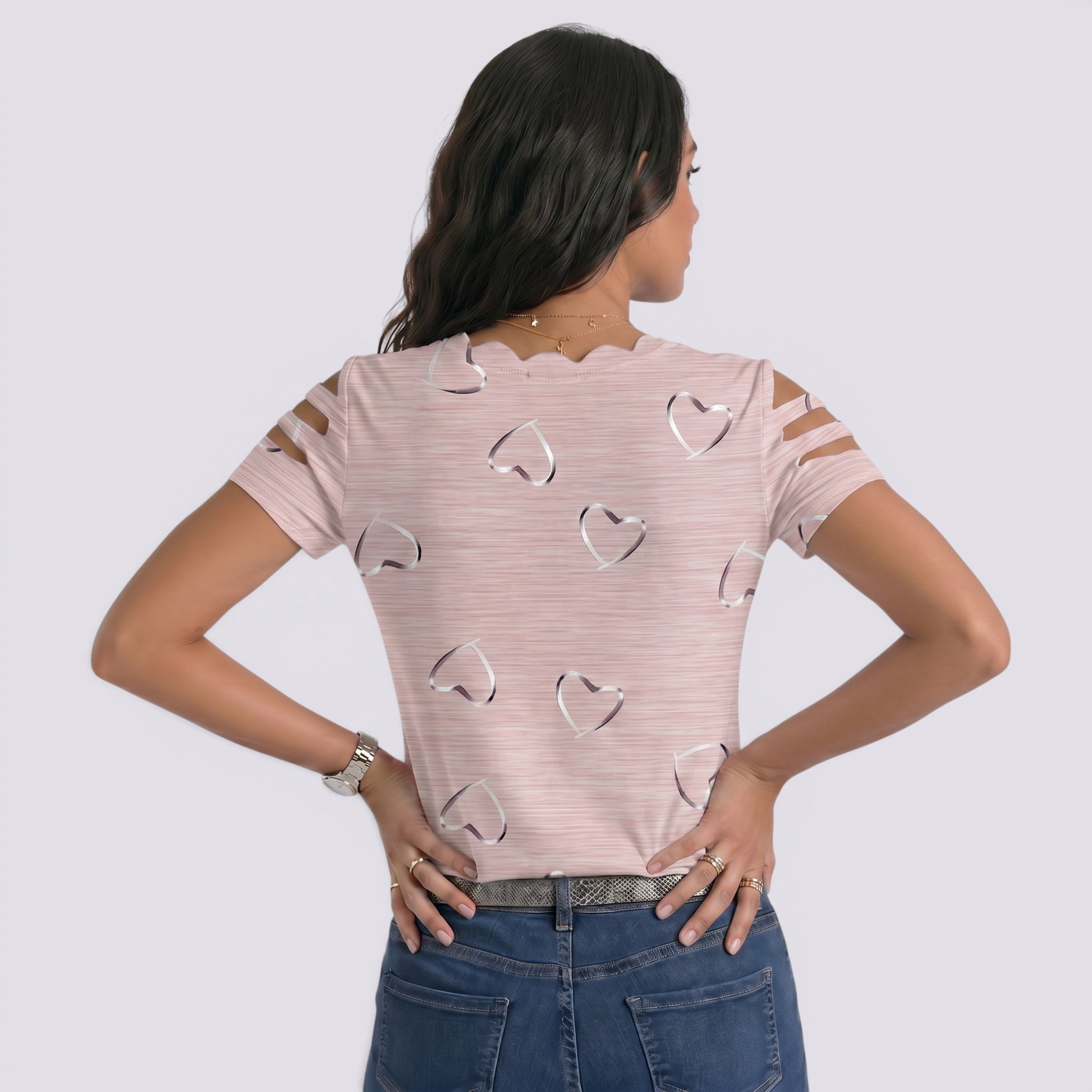 Camiseta Mujer Hombros Descubiertos Corazones