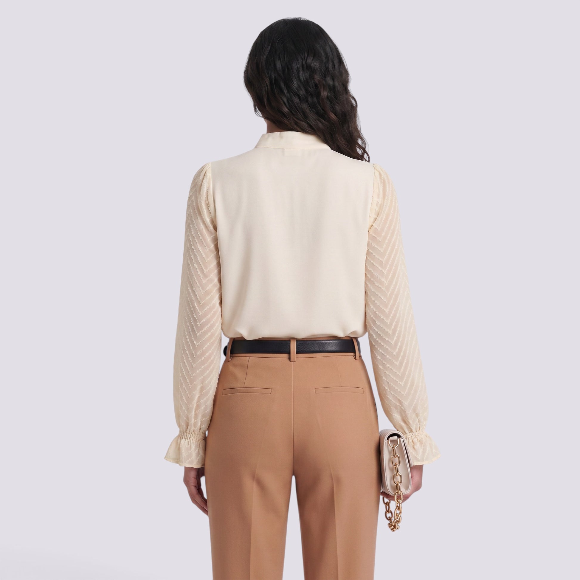 Blusa Mujer Cuello Alto Manga Larga Ondulada