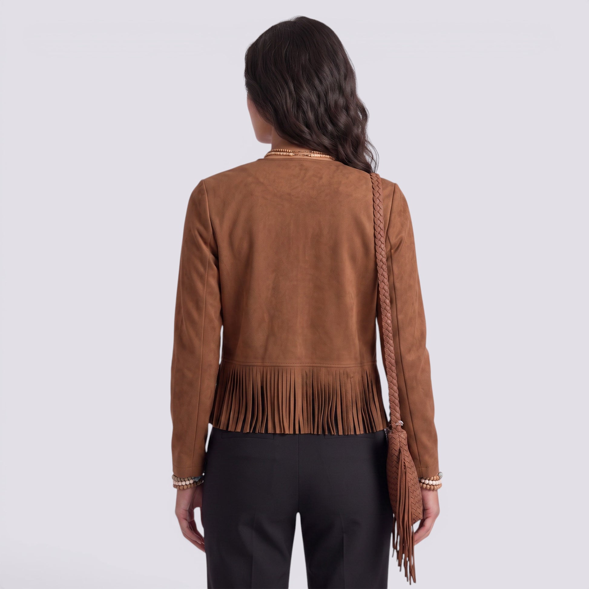 Chaqueta Mujer Corto de Flecos y Tachuelas