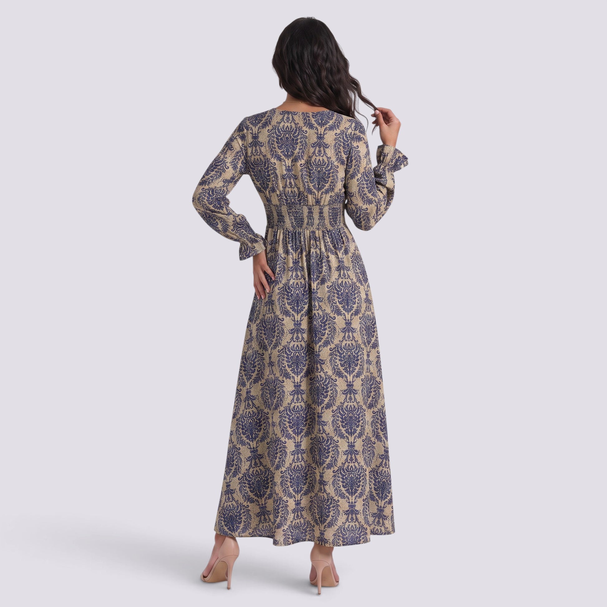Vestido Estampado Mujer Manga Larga Escote V