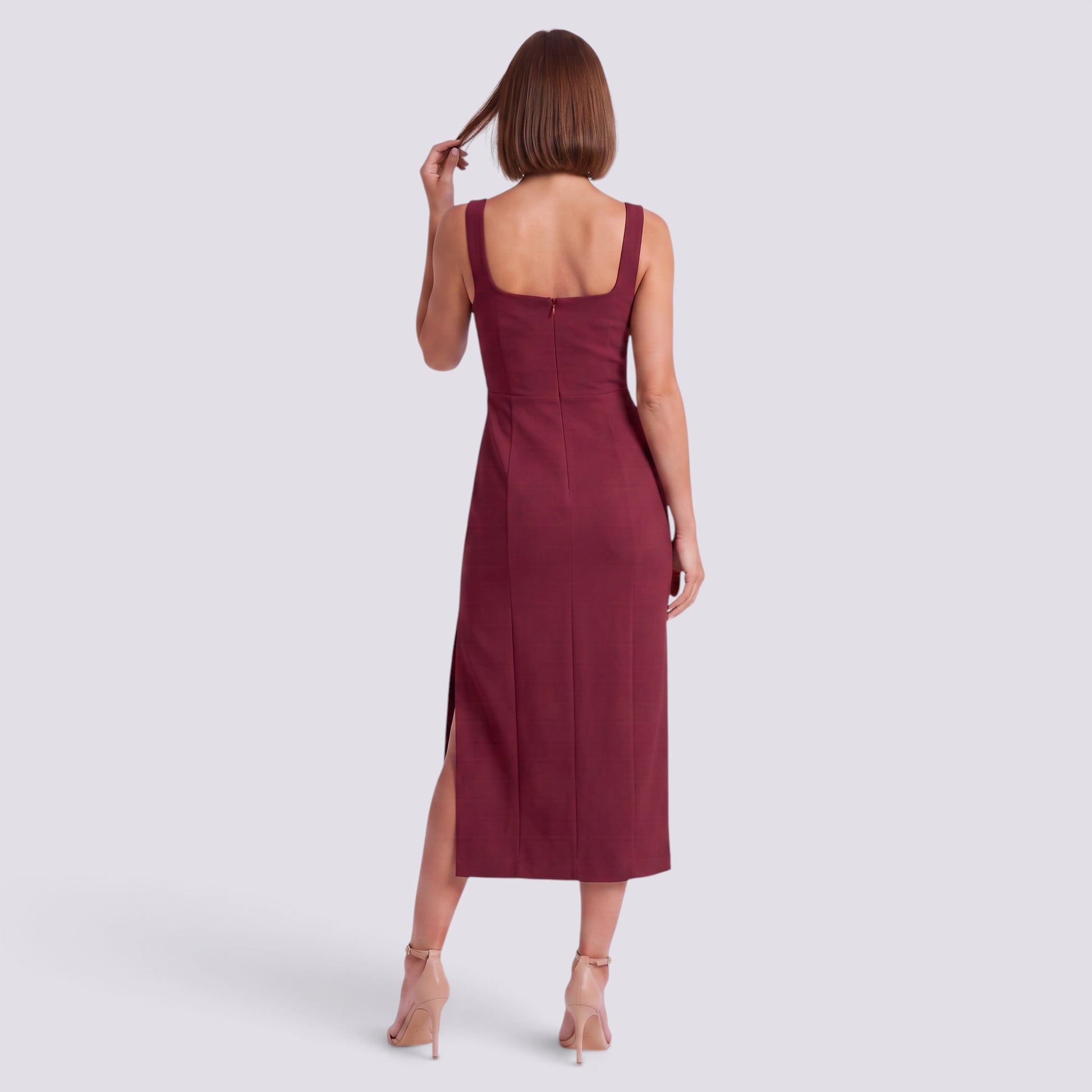 Vestido Mujer Elegante Sin Mangas Cintura Alta Abertura