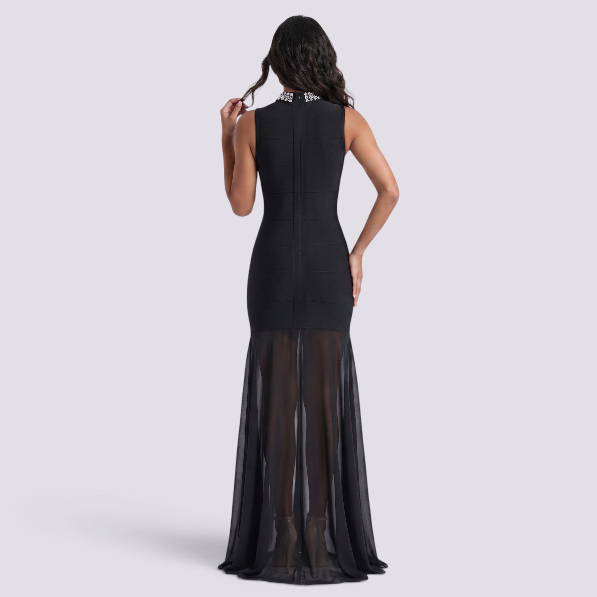 Vestido Largo Fiesta Pedrería Cuello Alto