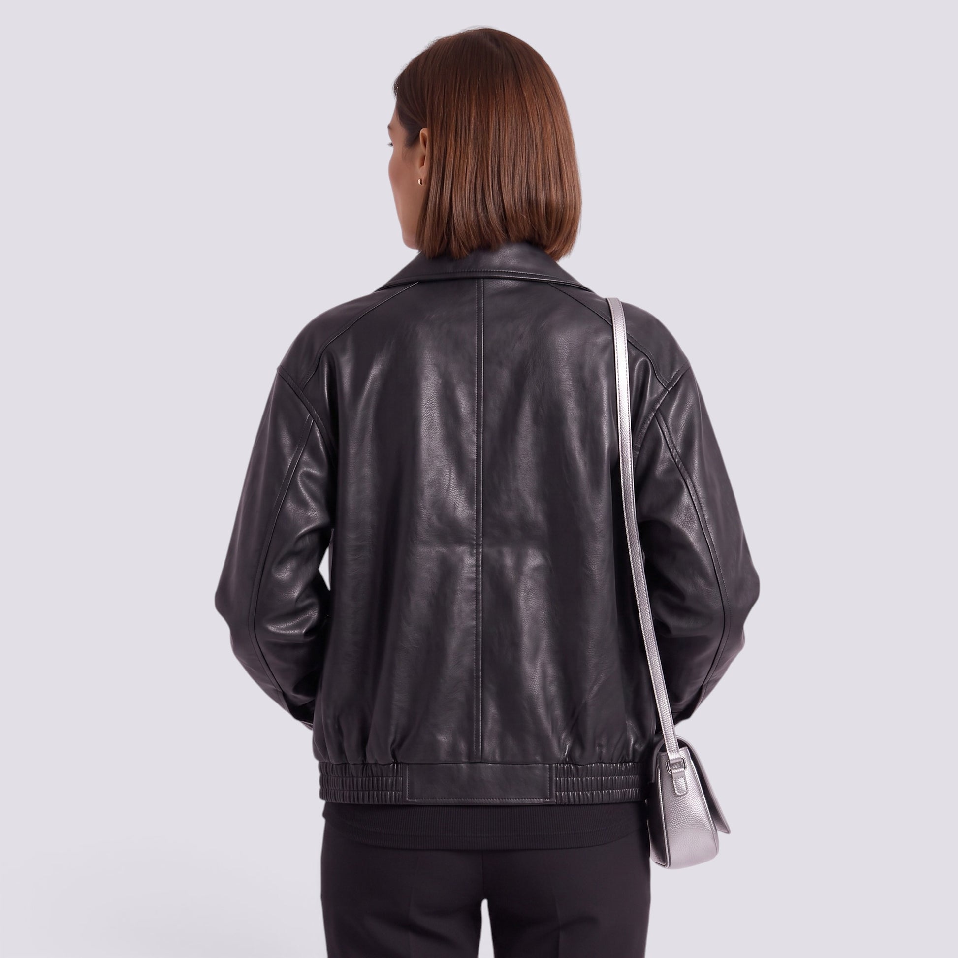 Chaqueta Mujer Oversize con Solapa Cuero Estilo Retro