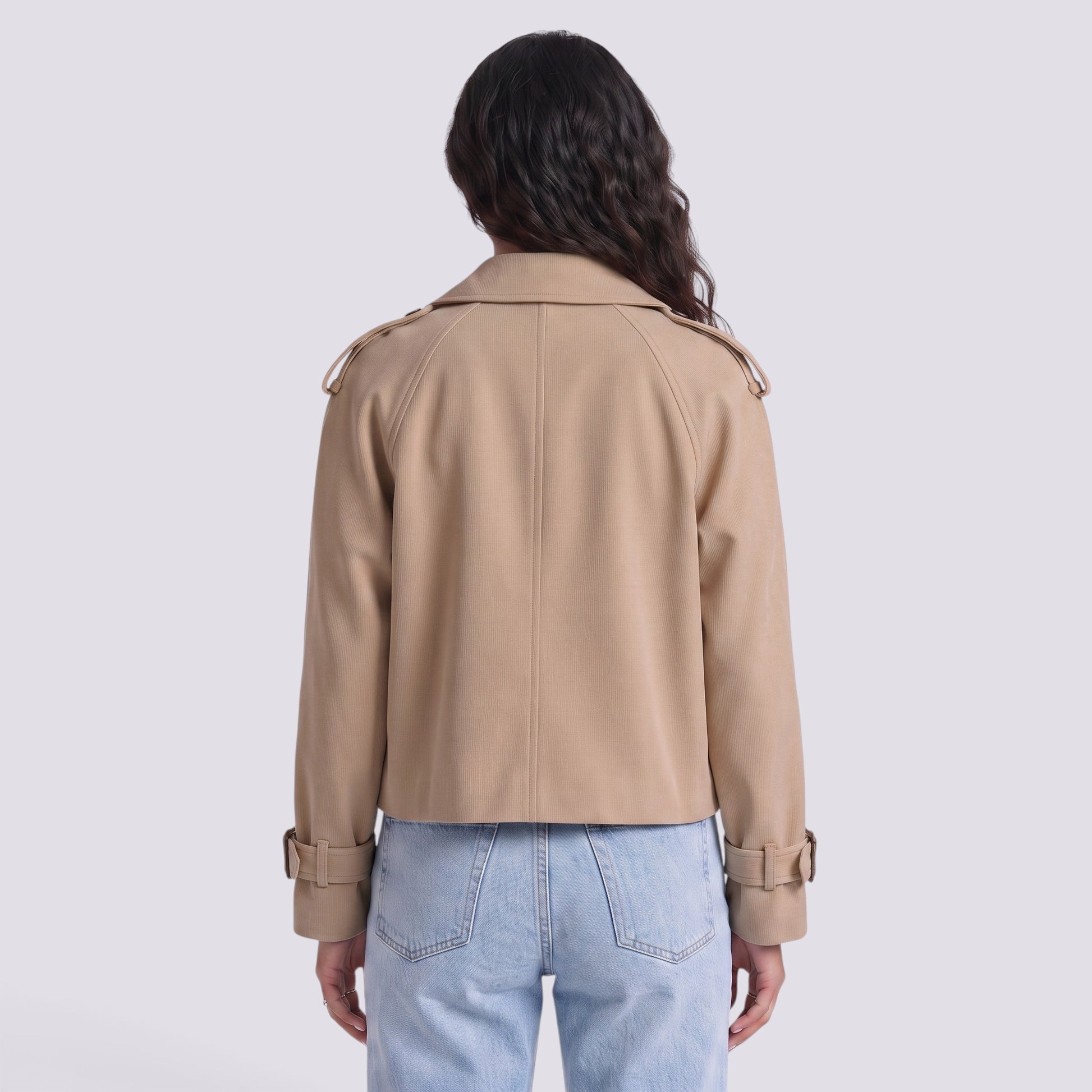 Chaqueta Mujer Estilo Gabardina Corta Doble Botonadura