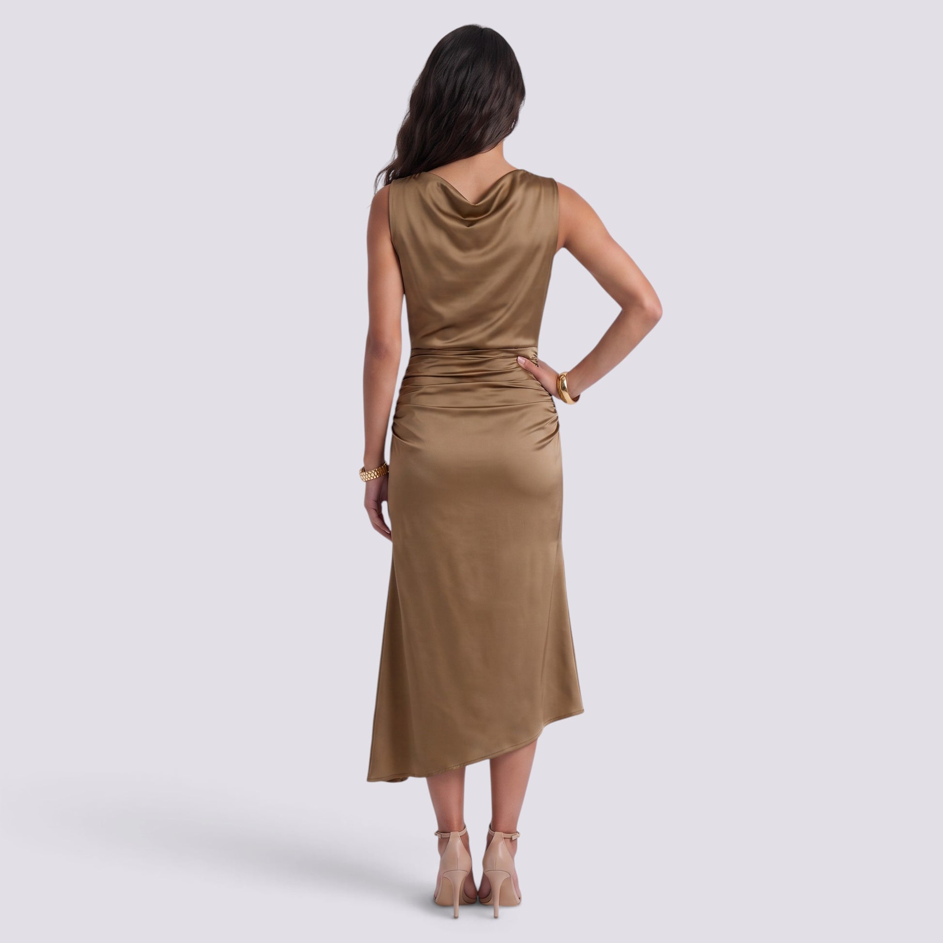Vestido Ajustado Mujer con Fruncido Cuello Redondo