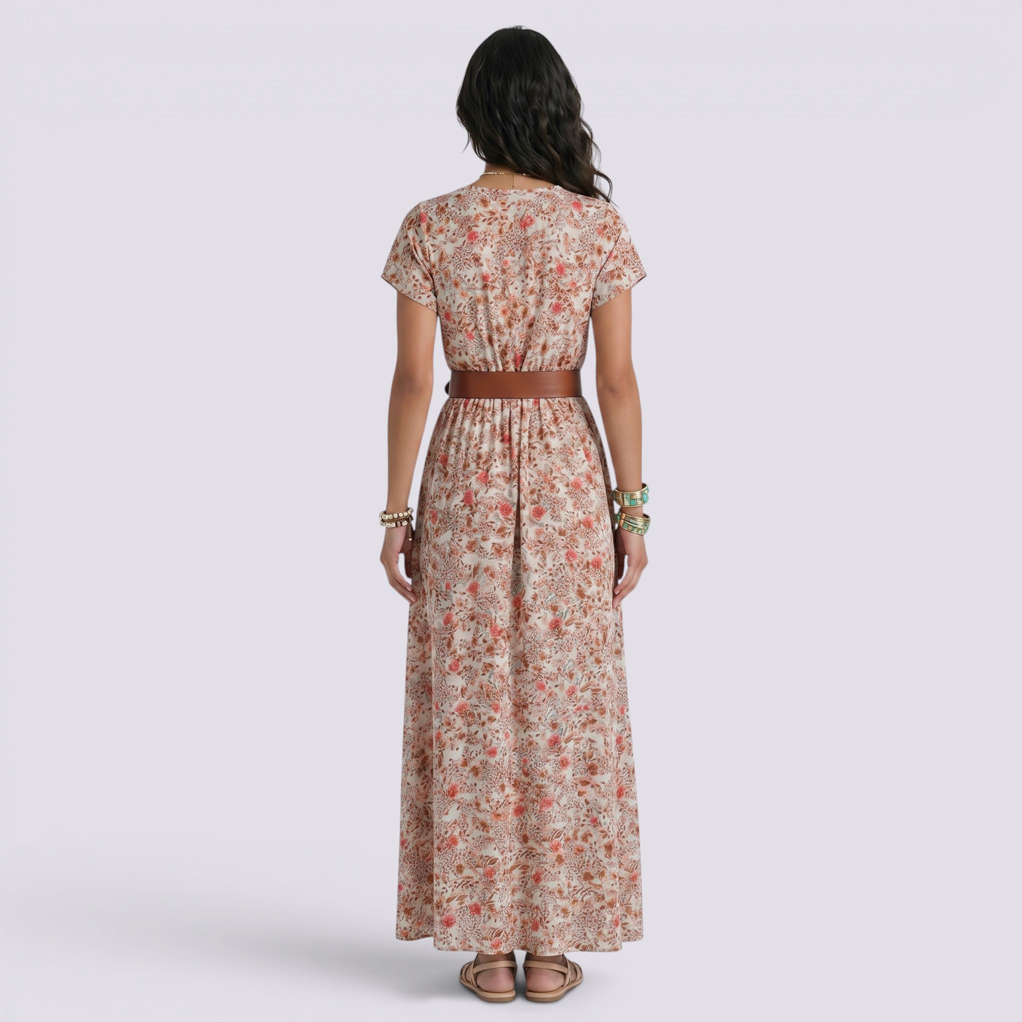 Vestido Midi Mujer Estampado Volantes Sin Mangas Verano