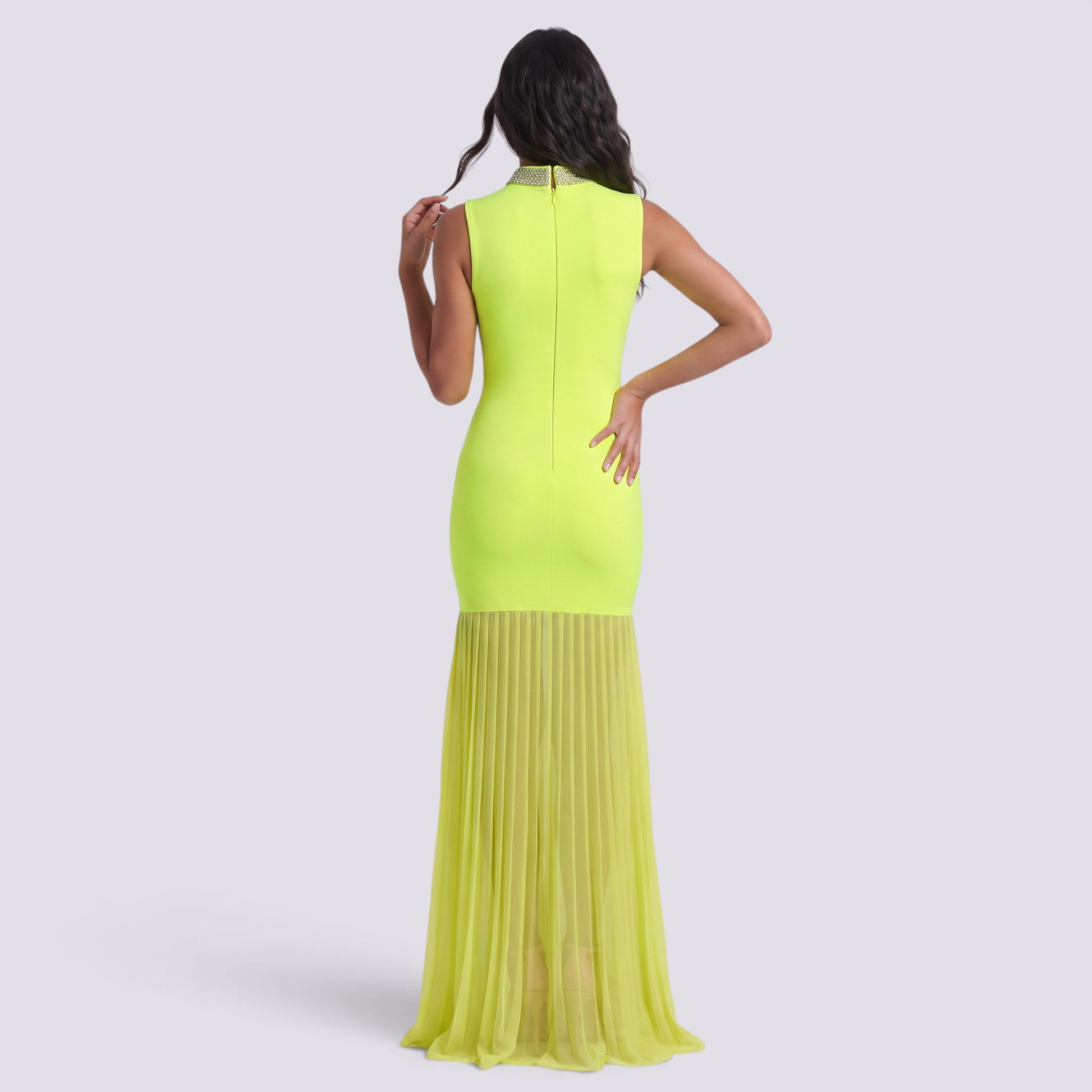 Vestido Largo Fiesta Pedrería Cuello Alto