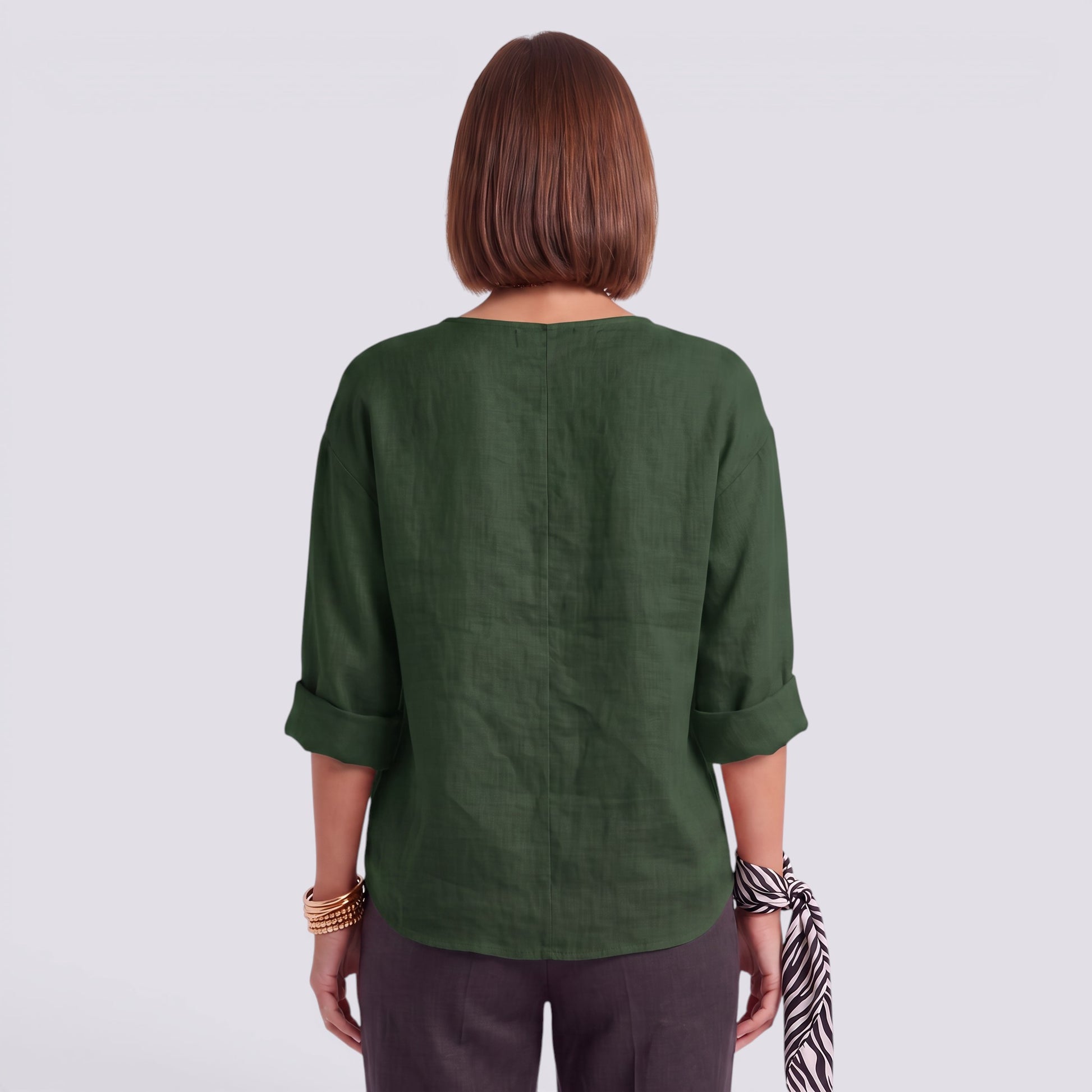 Blusa Mujer Elegante Manga Larga Escote Pico Botonada