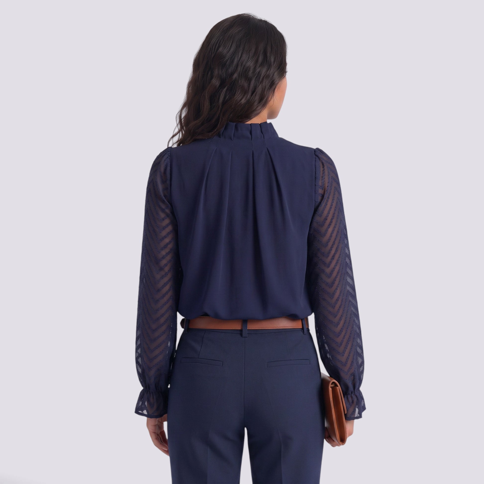 Blusa Mujer Cuello Alto Manga Larga Ondulada