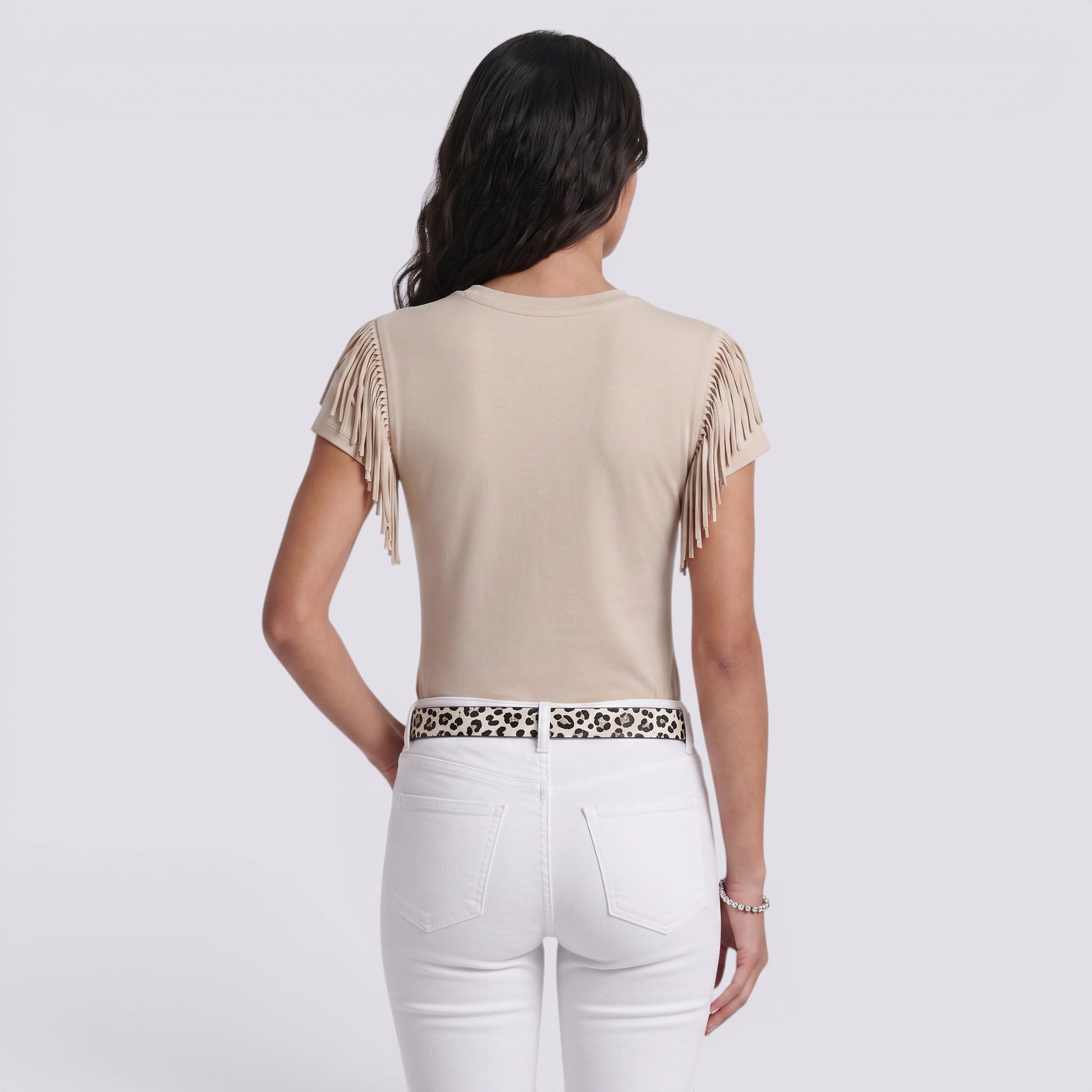 Camiseta Mujer Manga Corta Puños Borlas Camiseta con Flecos