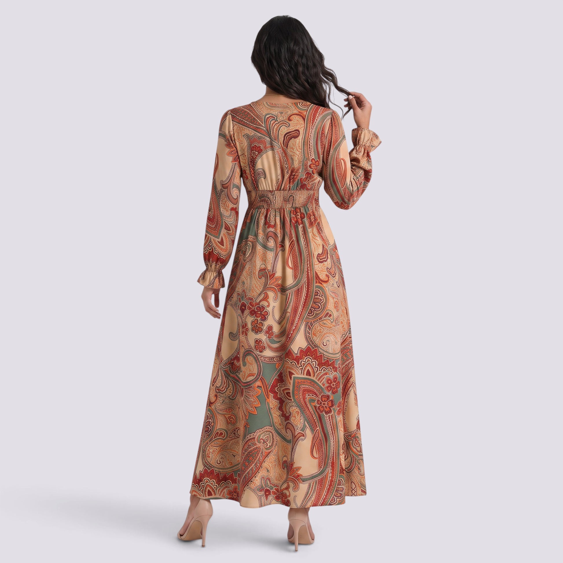 Vestido Estampado Mujer Manga Larga Escote V