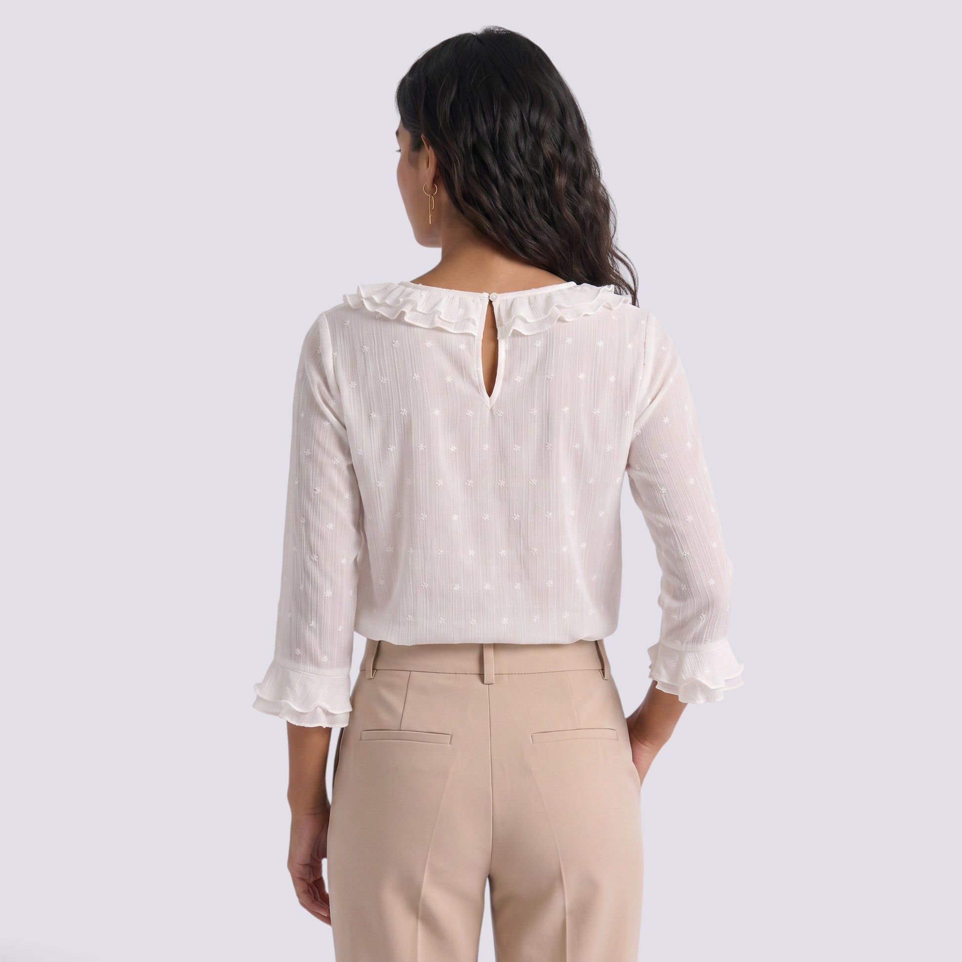 Blusa Mujer Manga Larga con Encaje Volantes