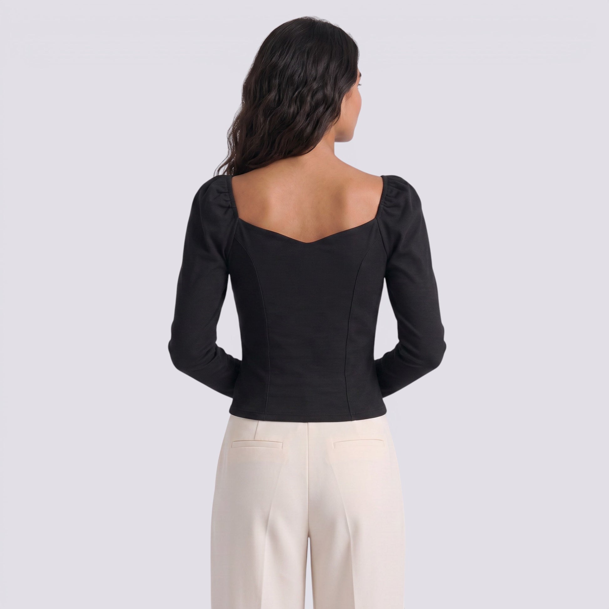 Camiseta Manga Larga Mujer Escote Cuadrado Abullonada