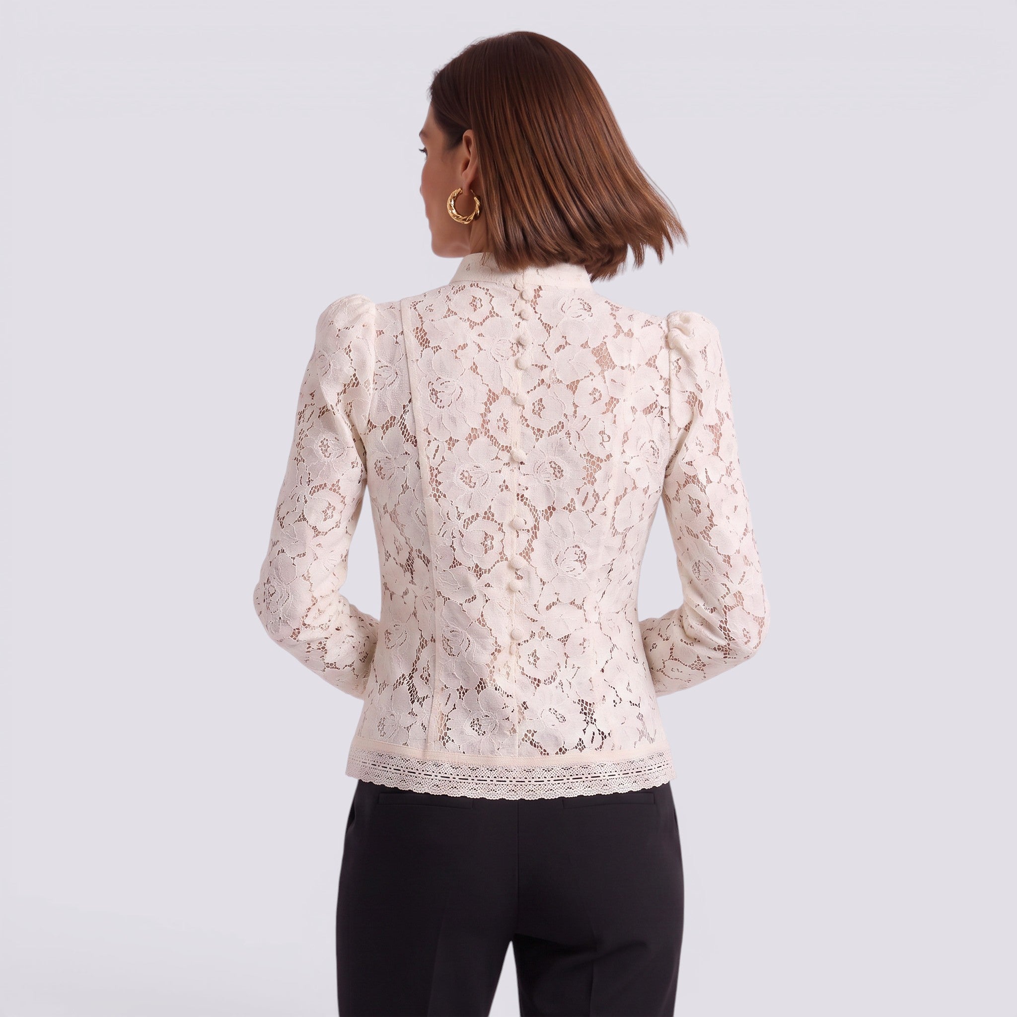 Blusa Mujer Manga Larga con Encaje Elegante