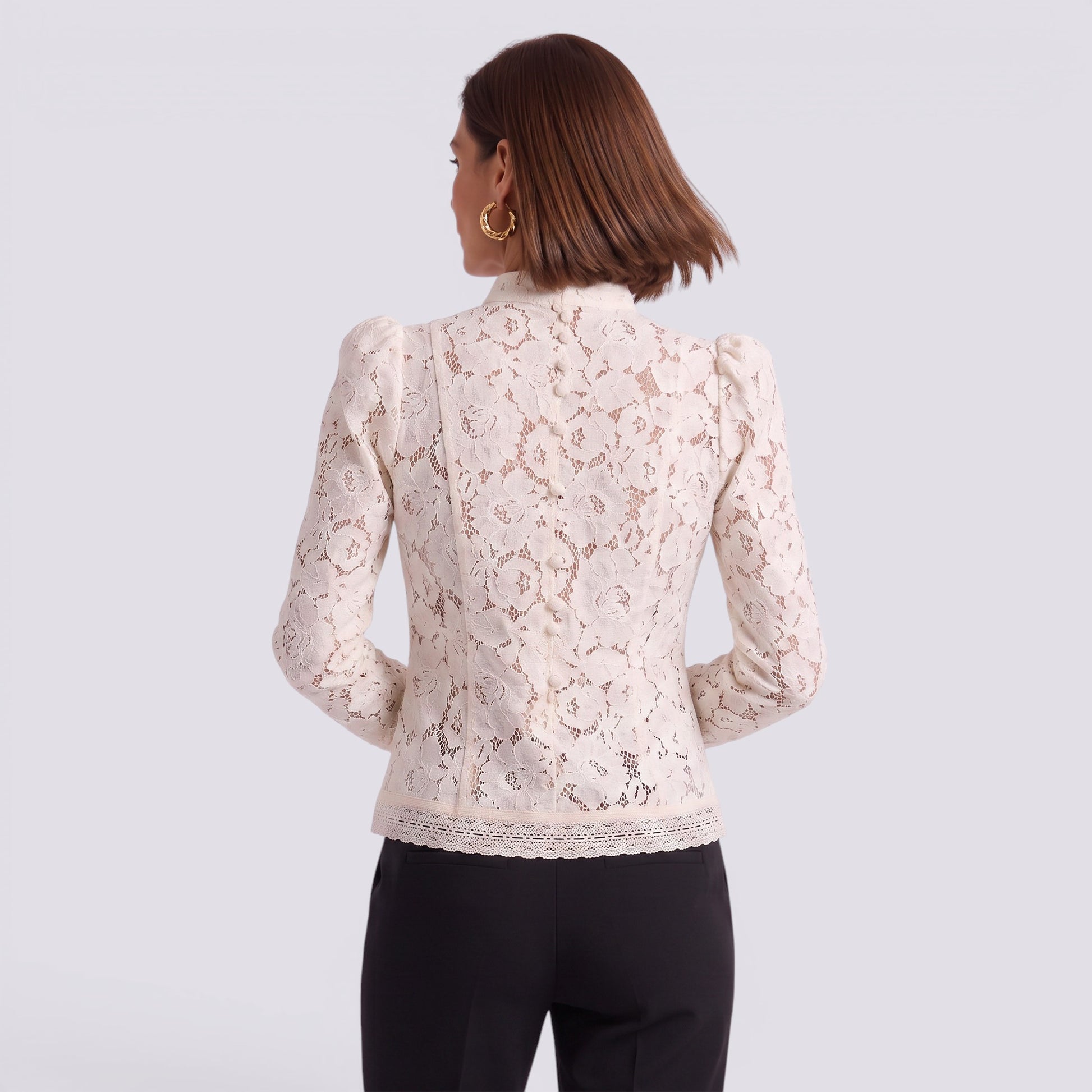 Blusa Mujer Manga Larga con Encaje Elegante