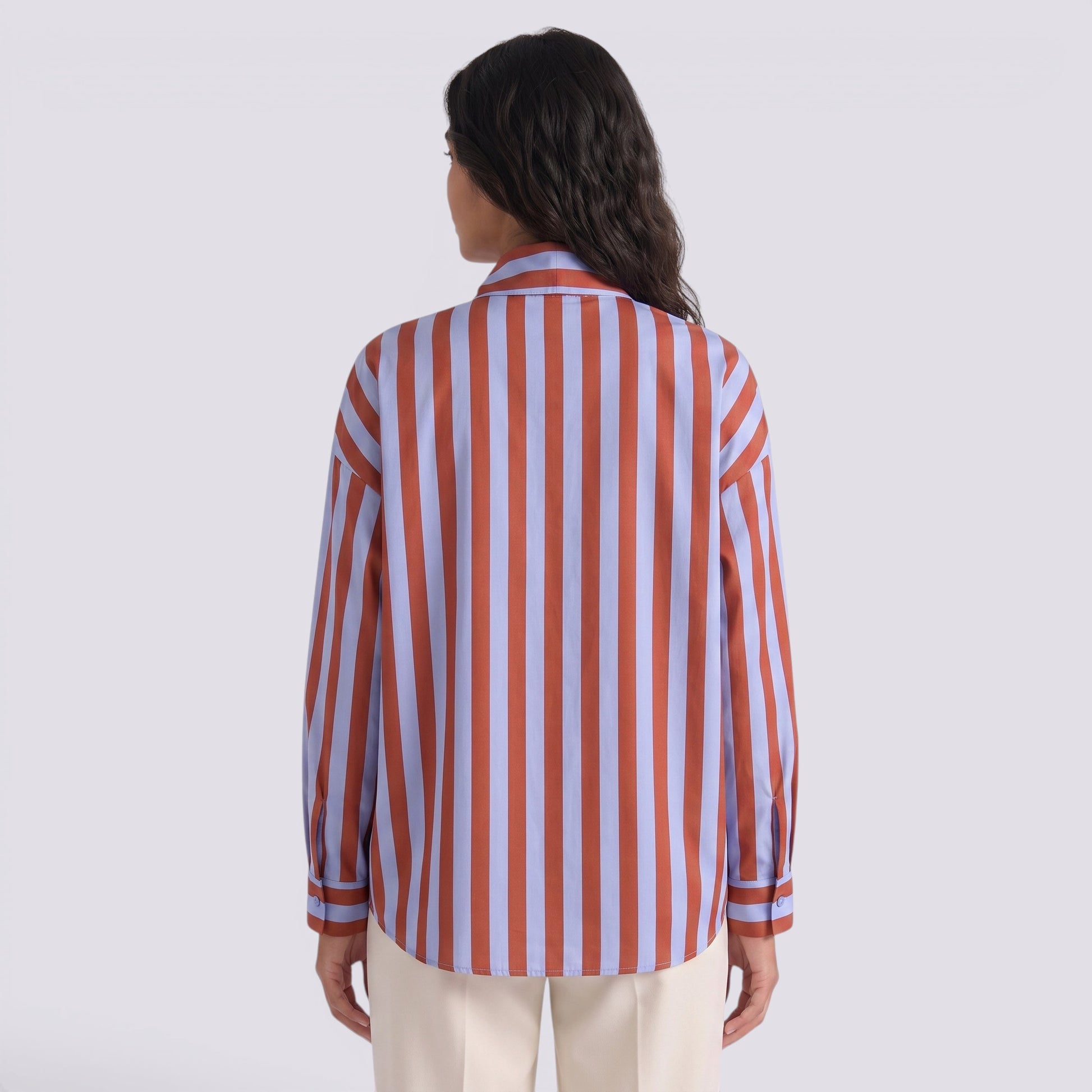 Camisa Mujer Rayas Manga Larga con Lazo