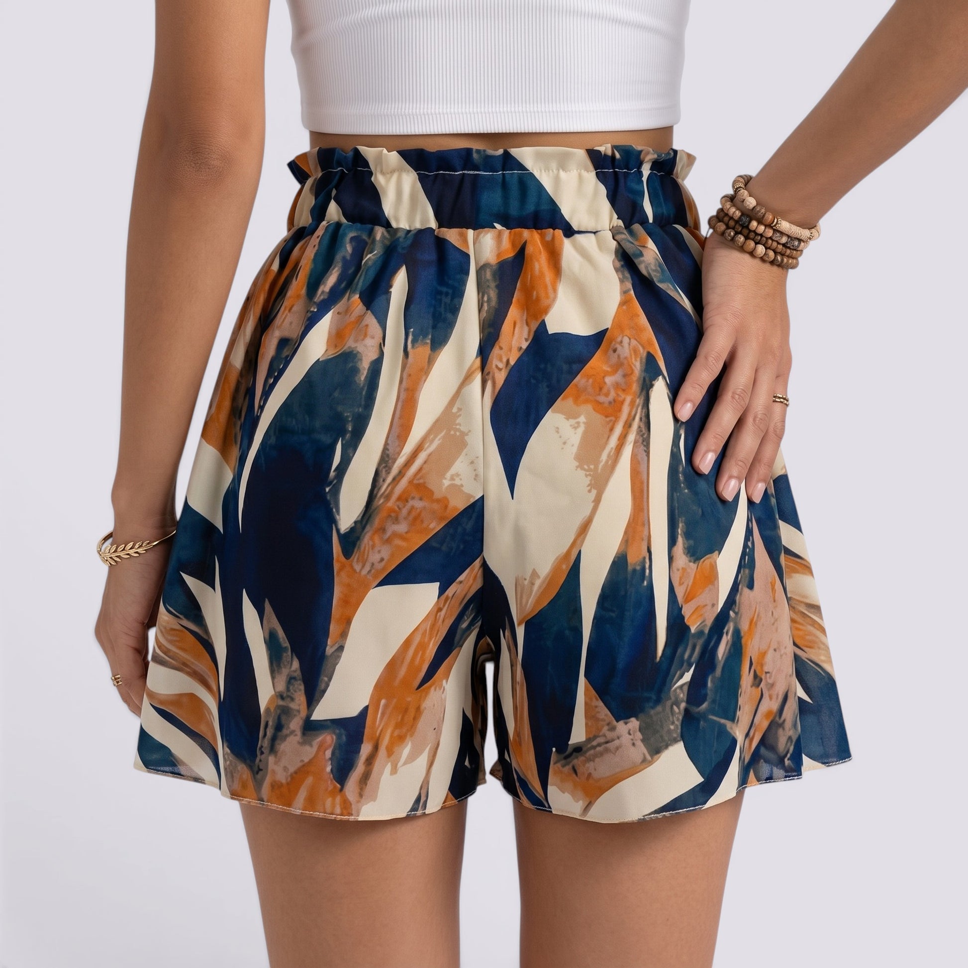 Pantalón Corto Mujer Verano Estampado Tiro Alto