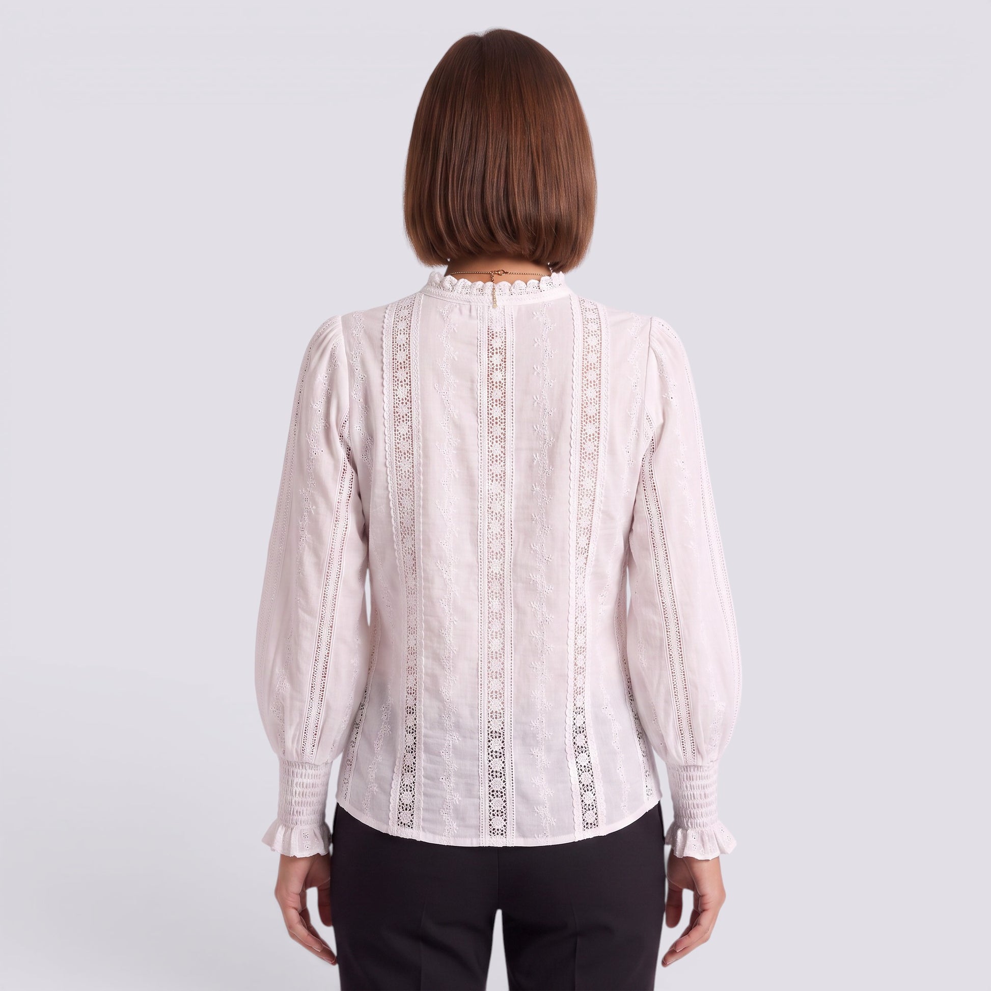 Camisa Mujer Encaje Manga Farol Bordado
