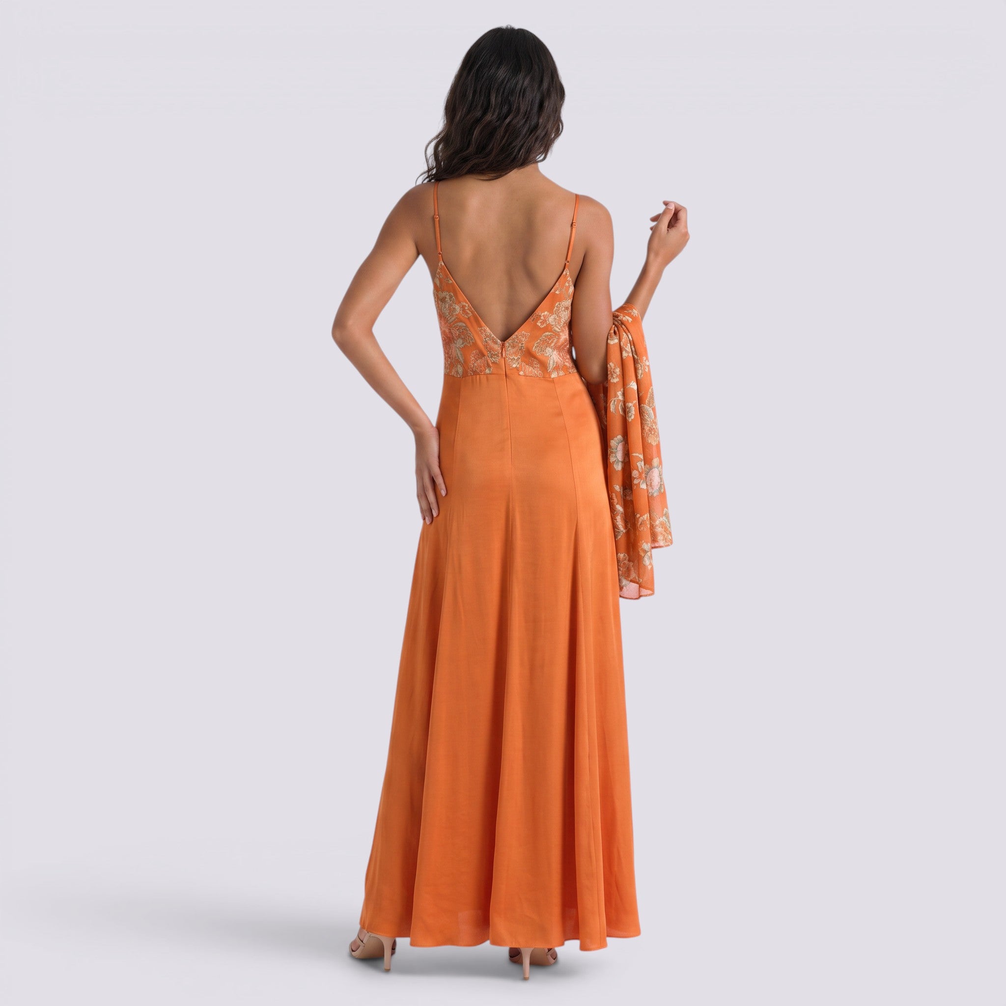 Vestido Largo Mujer Floral Satinado Satén Tirantes