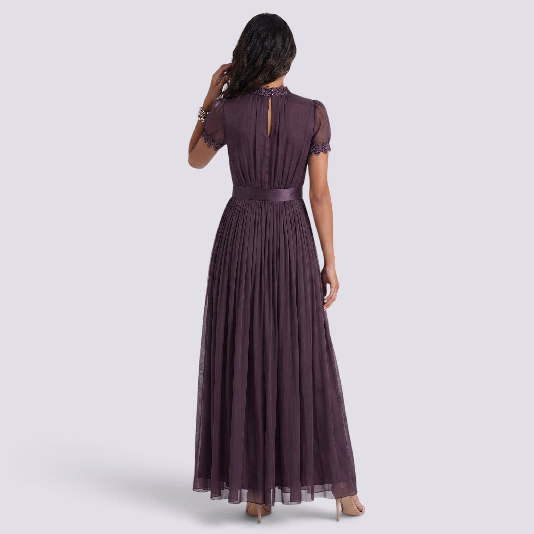 Vestido Largo Mujer de Fiesta Cuello Alto Encaje