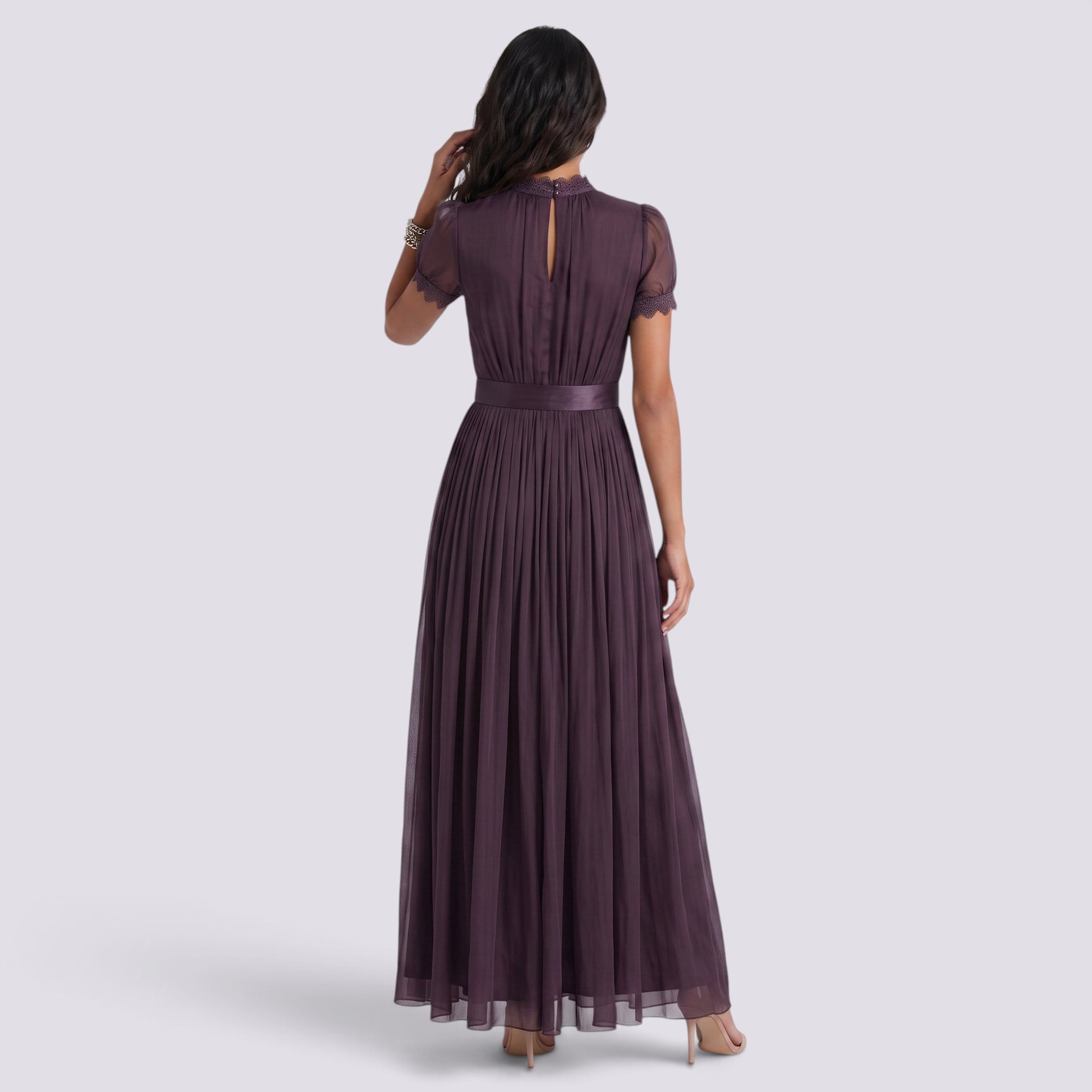Vestido Largo Mujer de Fiesta Cuello Alto Encaje
