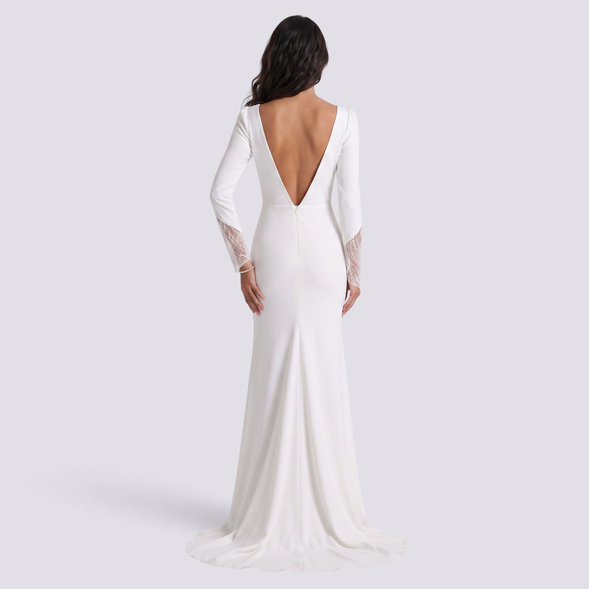 Vestido Elegante Manga Larga Cuello Redondo