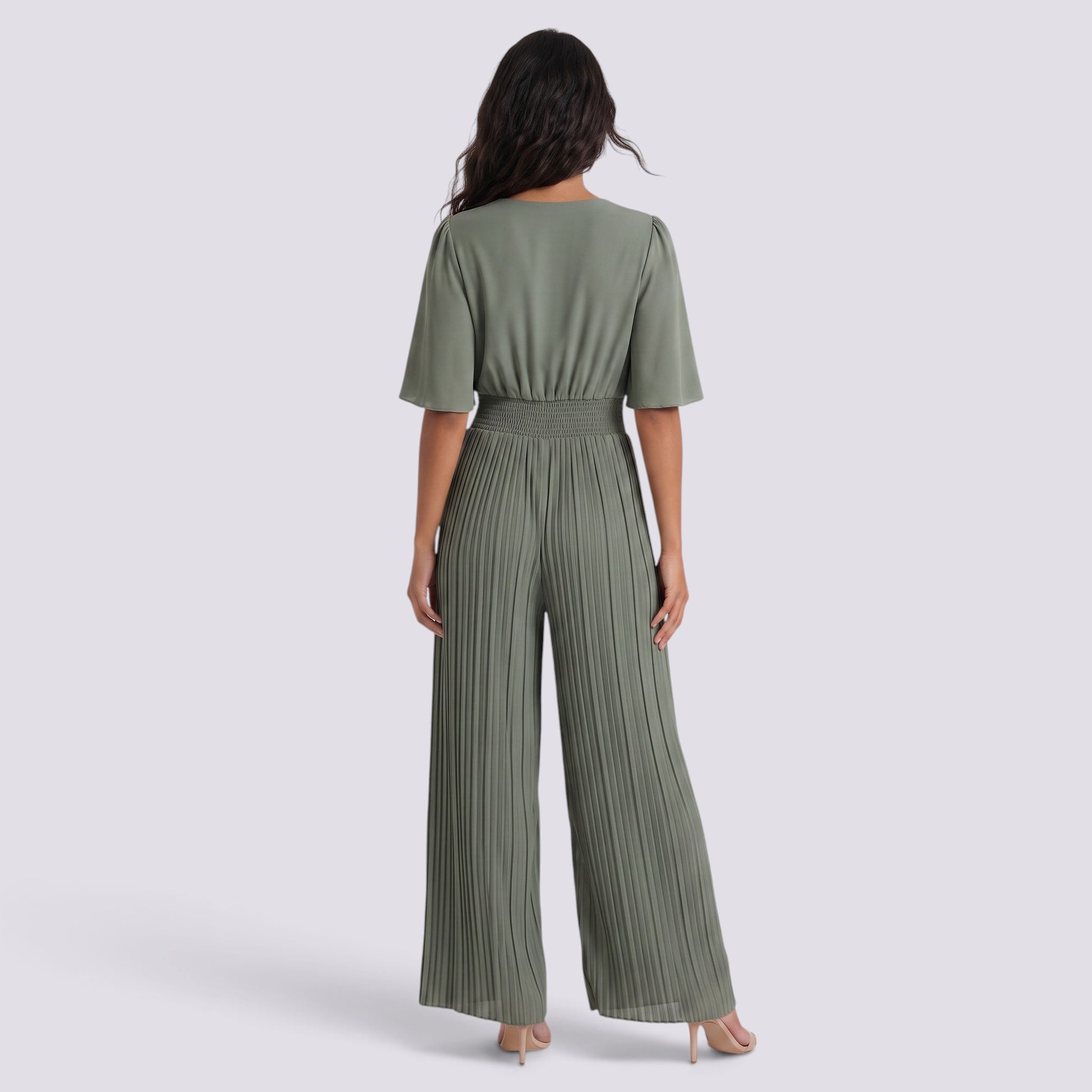Mono Mujer Elegante de Pernera Ancha Escote Pico Cropped