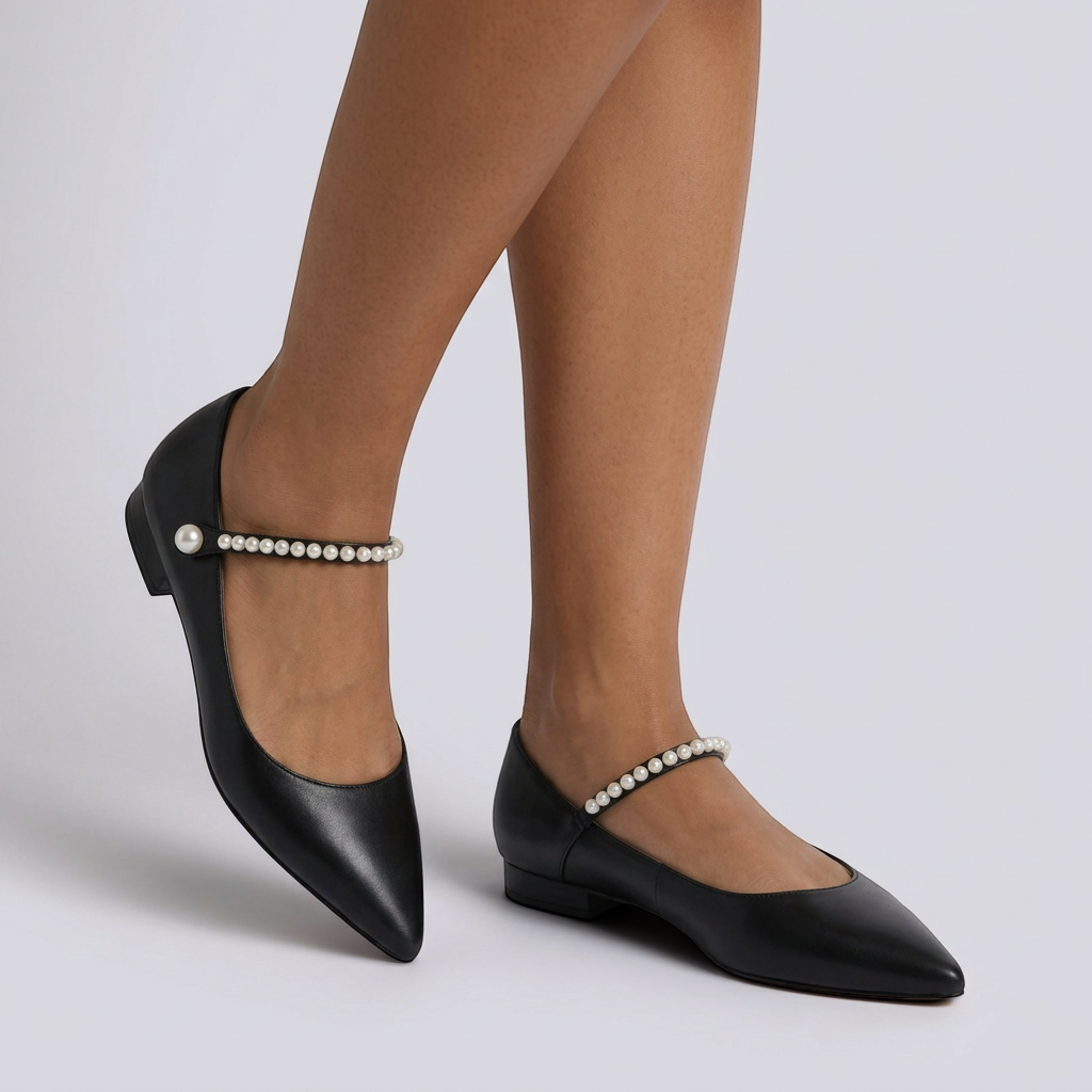 Bailarinas Perlas Punta Fina Mujer - Negro - Frontal