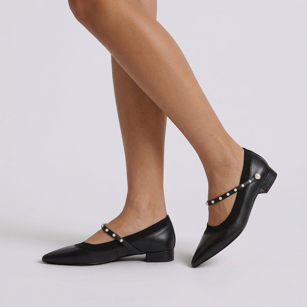 Bailarinas Perlas Punta Fina Mujer - Negro - Lateral