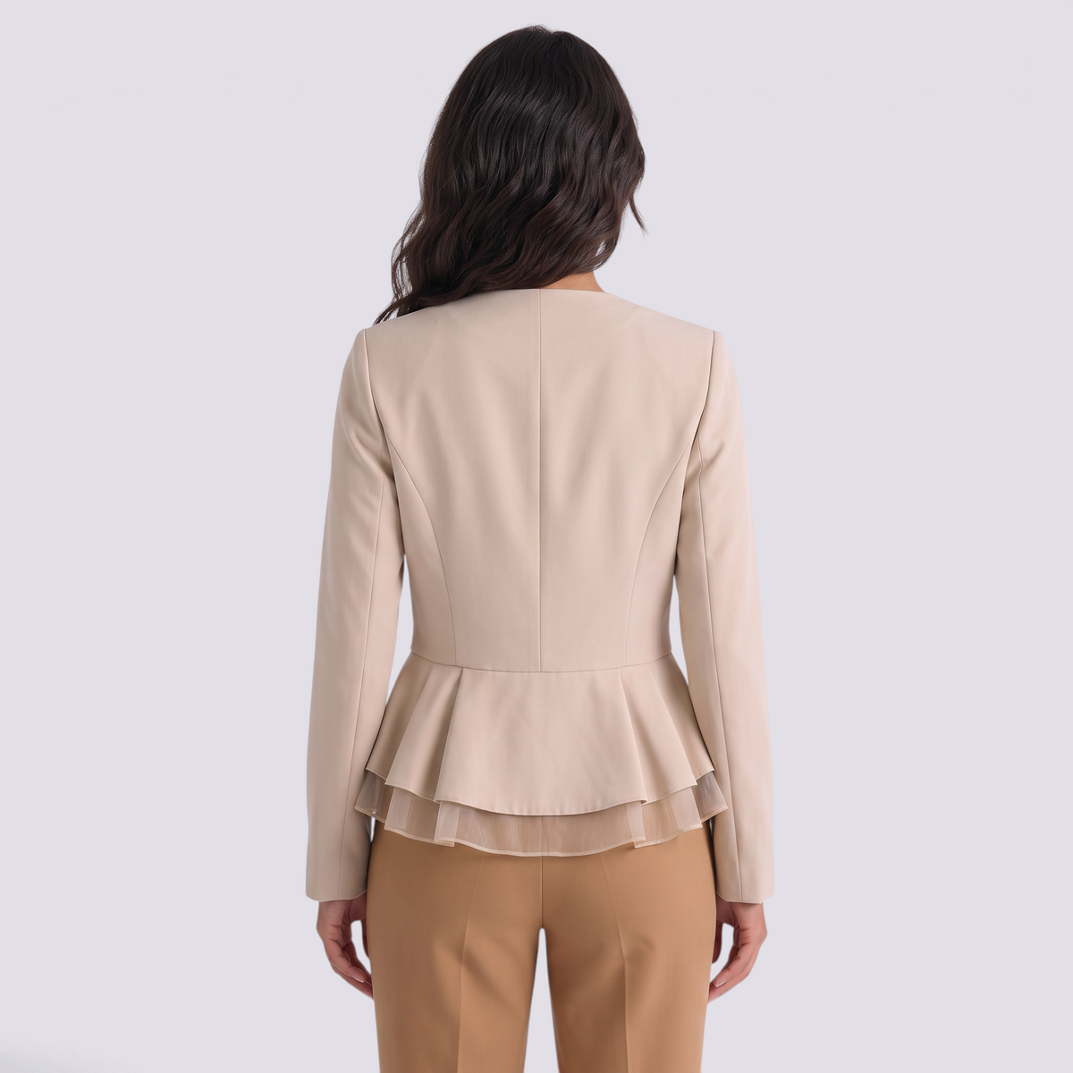 Blazer Mujer Entallado Peplum con Volantes