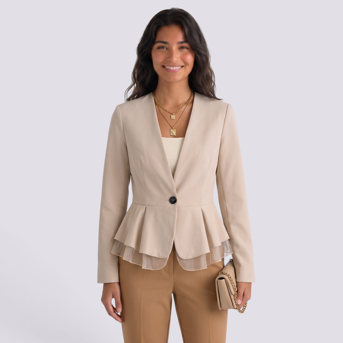 Blazer Mujer Entallado Peplum con Volantes