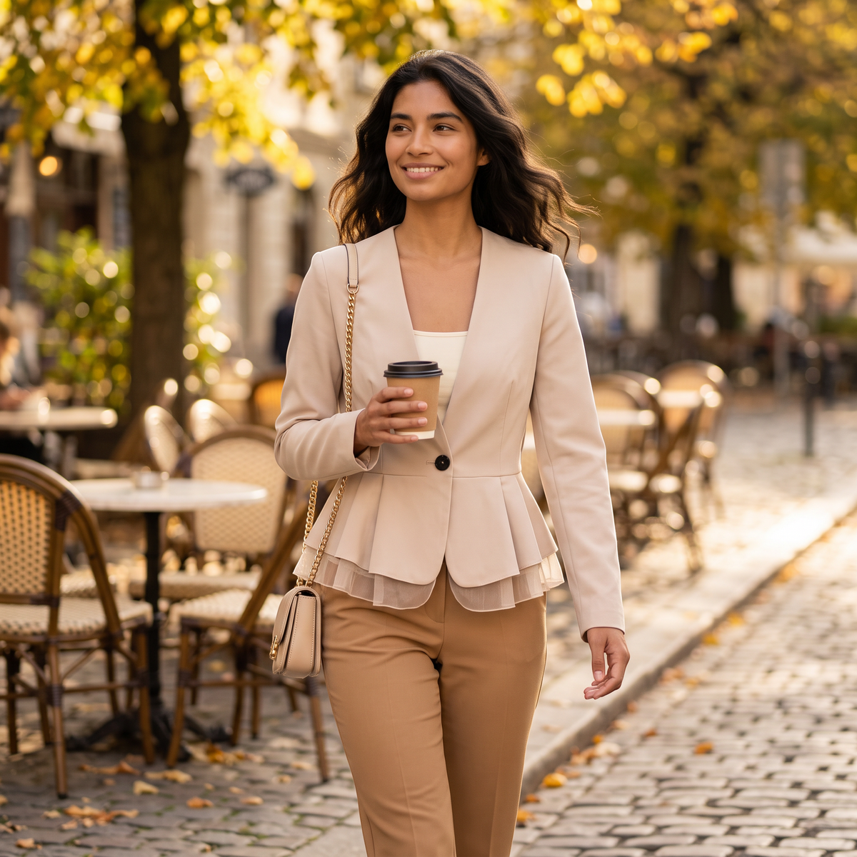 Blazer Mujer Entallado Peplum con Volantes