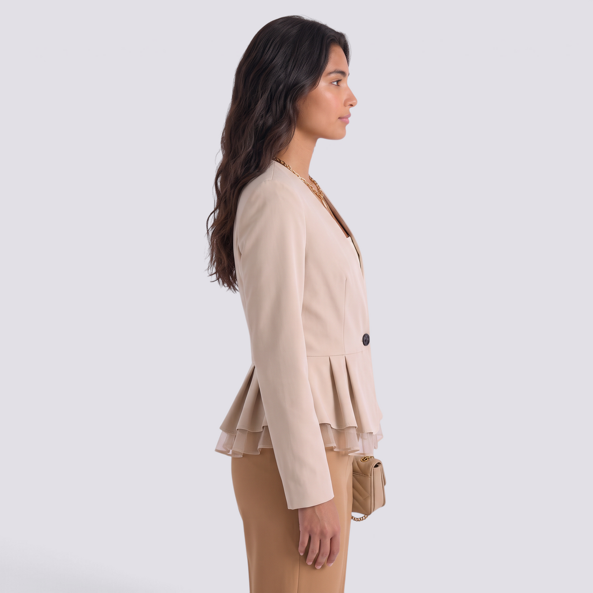 Blazer Mujer Entallado Peplum con Volantes