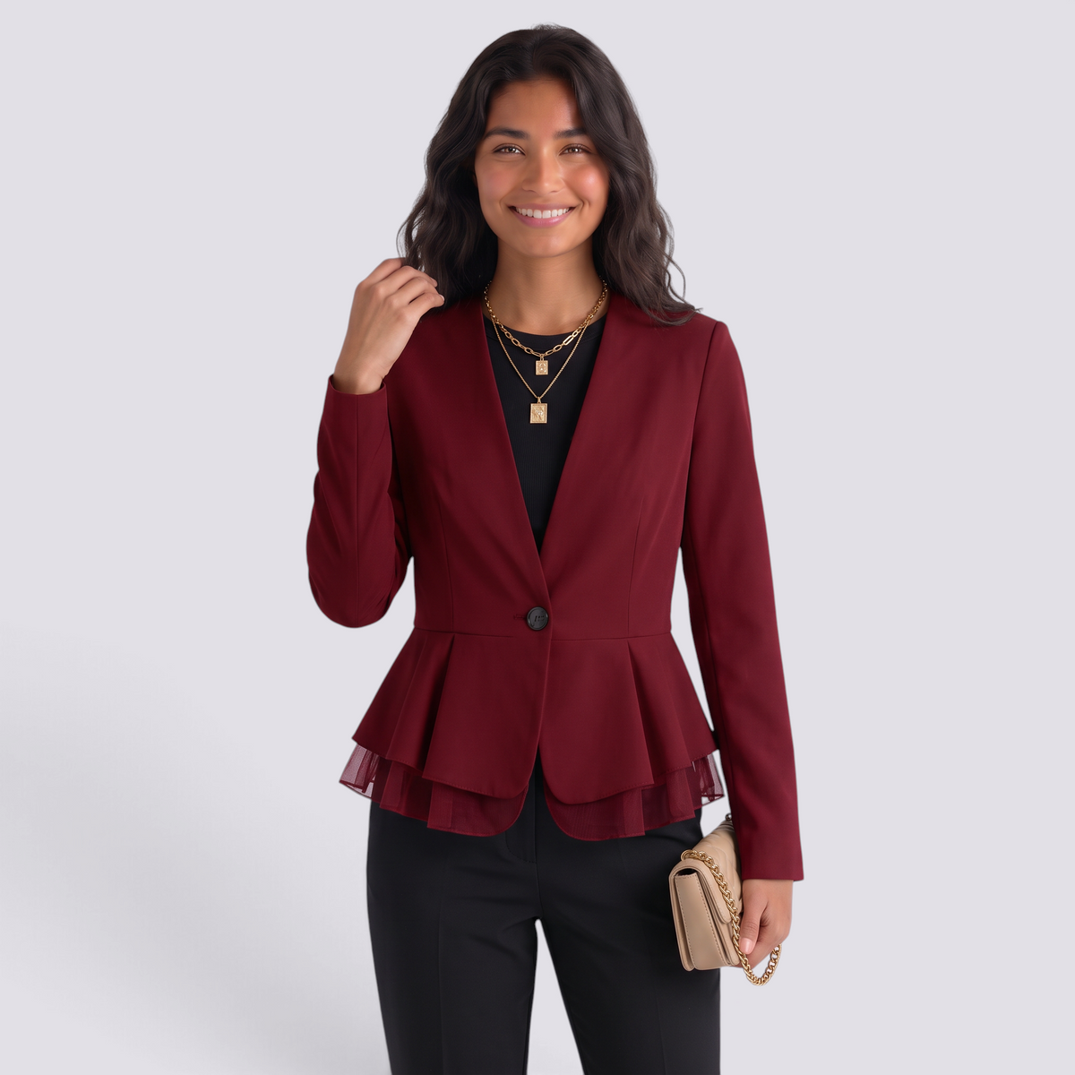 Blazer Mujer Entallado Peplum con Volantes