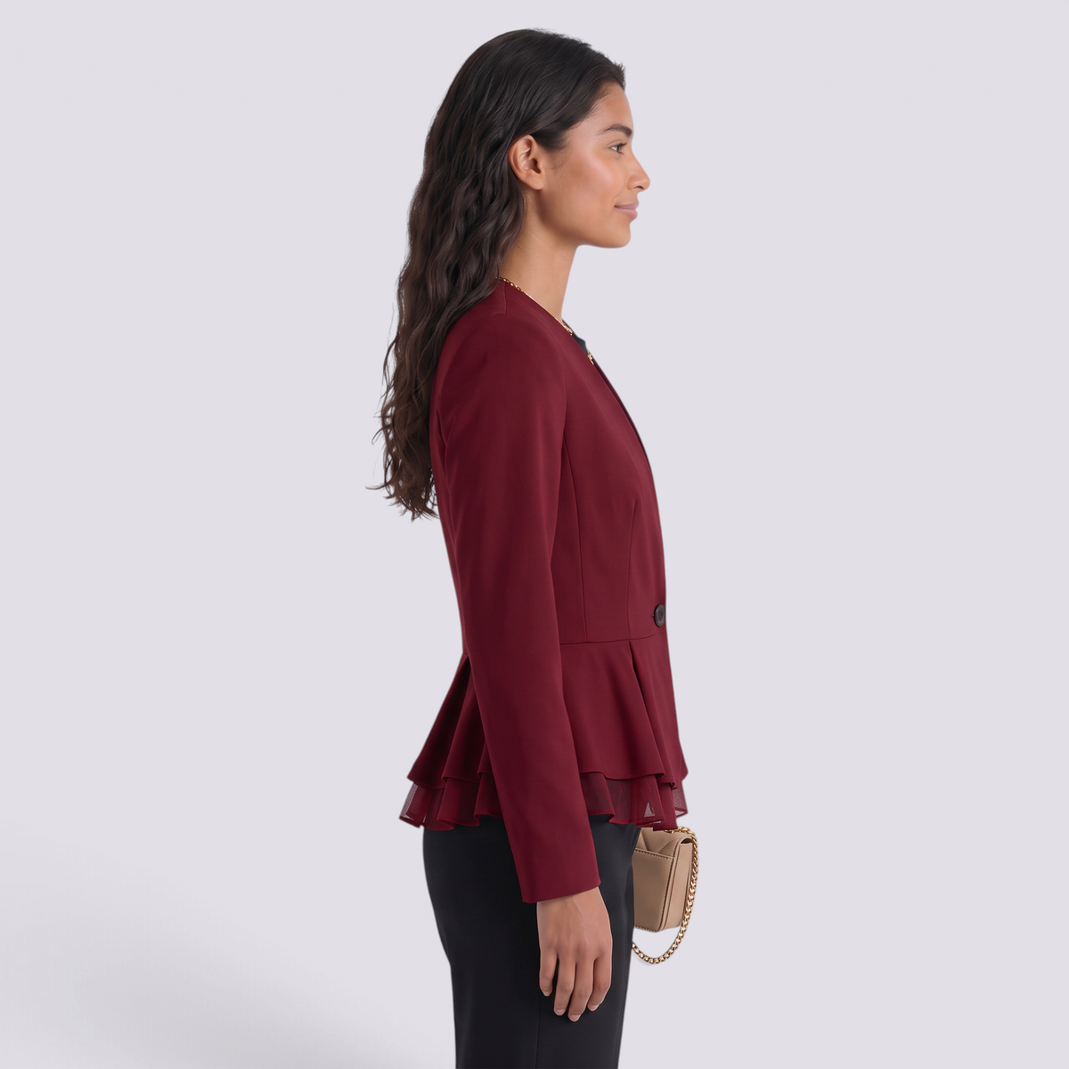 Blazer Mujer Entallado Peplum con Volantes
